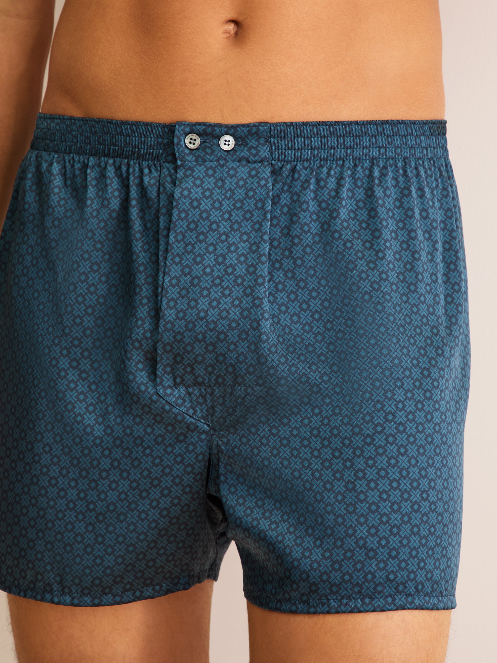 Men's Classic Fit Boxers Silk London Geo Cross Blue & Teal