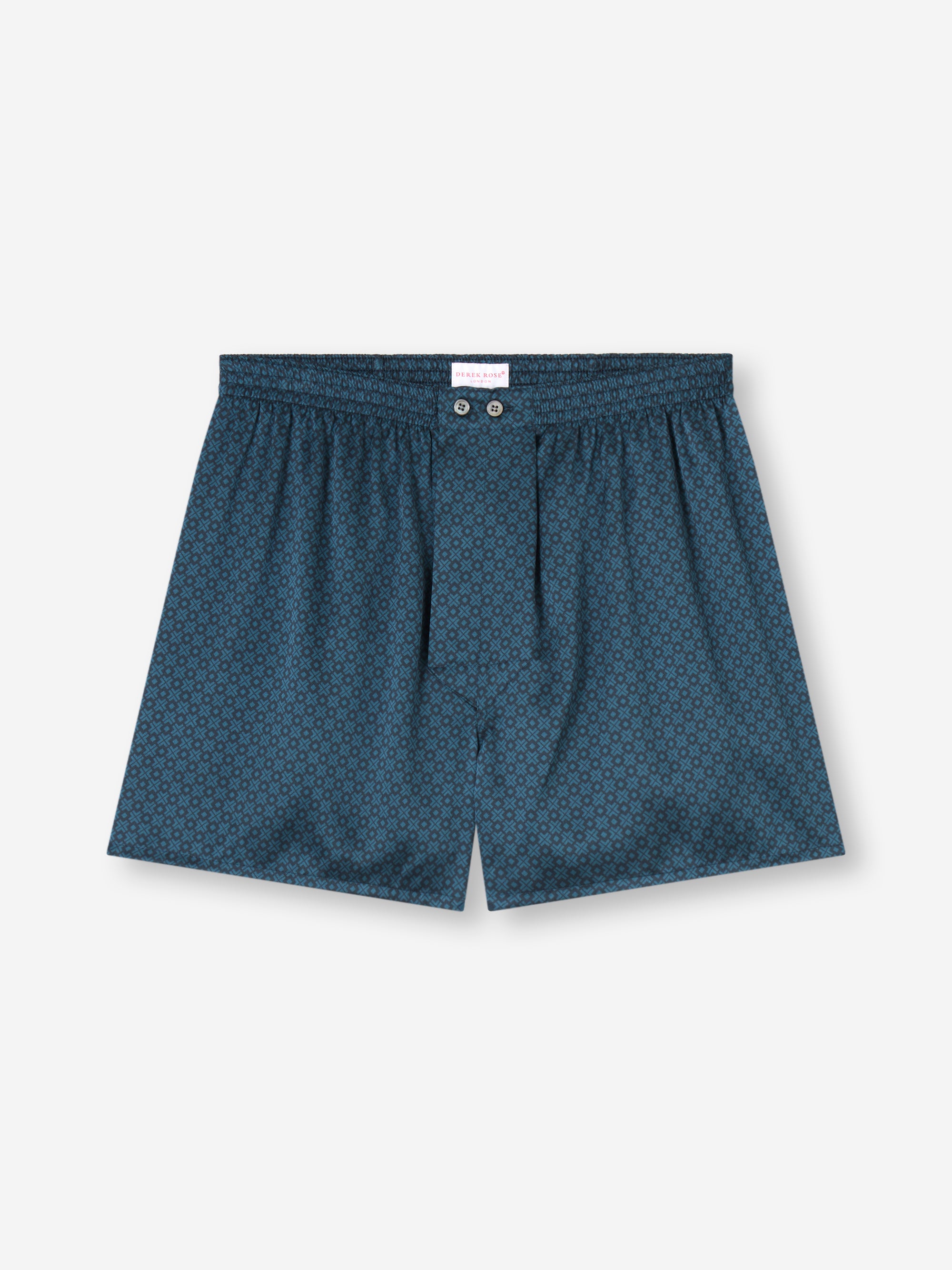 Men's Classic Fit Boxers Silk London Geo Cross Blue & Teal