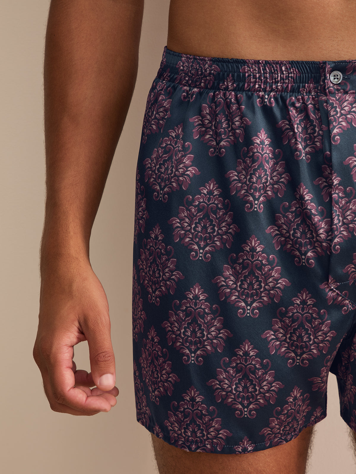 Brindisi Silk Classic Fit Boxers Midnight Navy & Wine Damask
