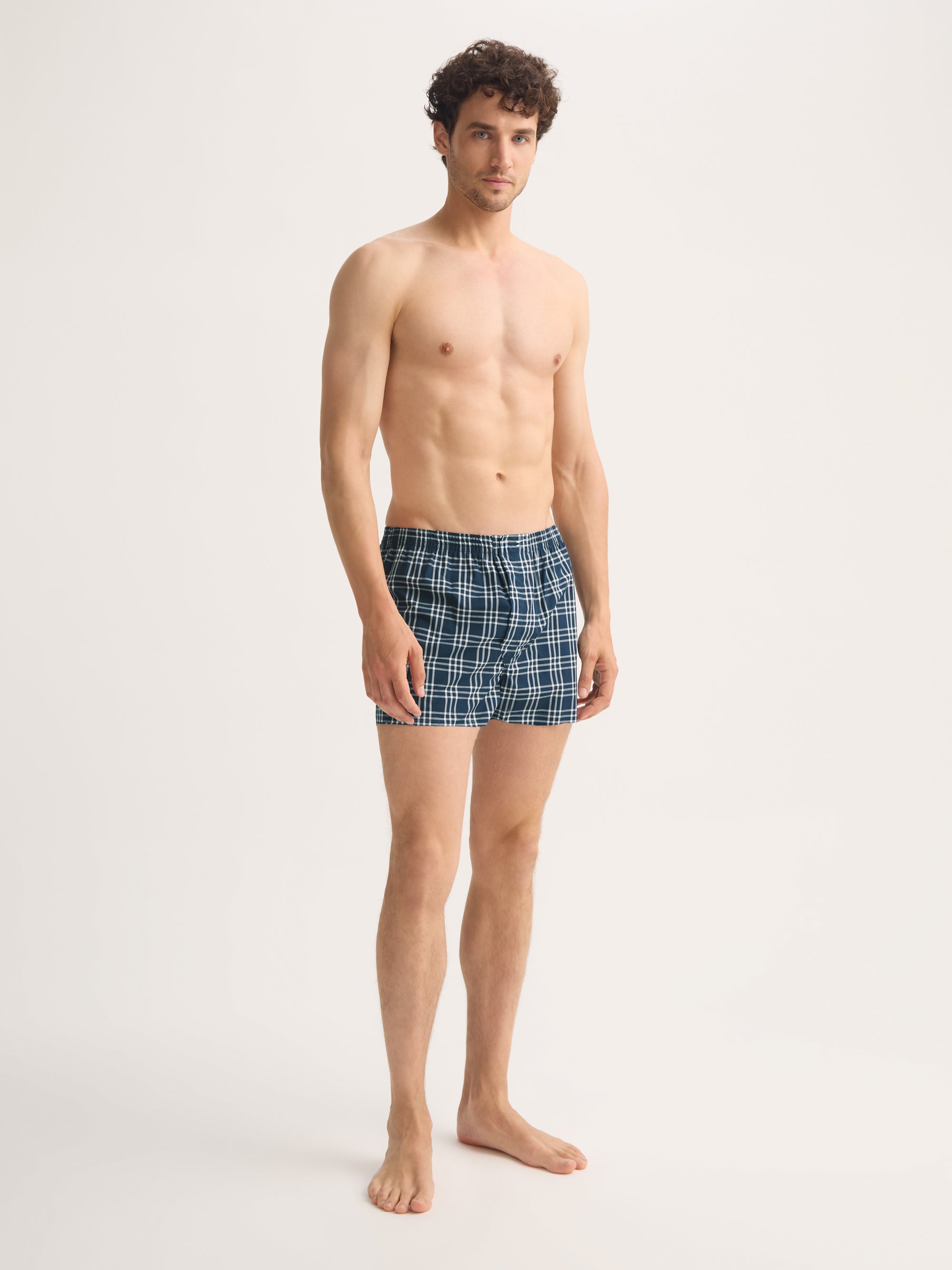 Men's Modern Fit Boxers Barker Cotton French Blue & White Check