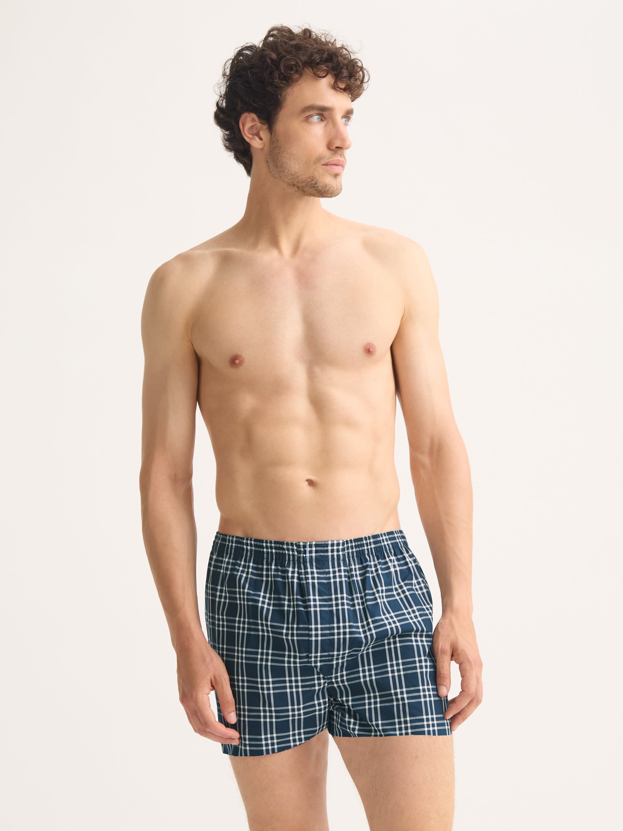 Men's Modern Fit Boxers Barker Cotton French Blue & White Check