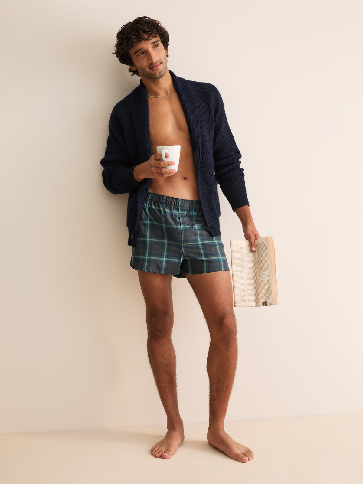 Barker Cotton Modern Fit Boxers Charcoal & Green Check