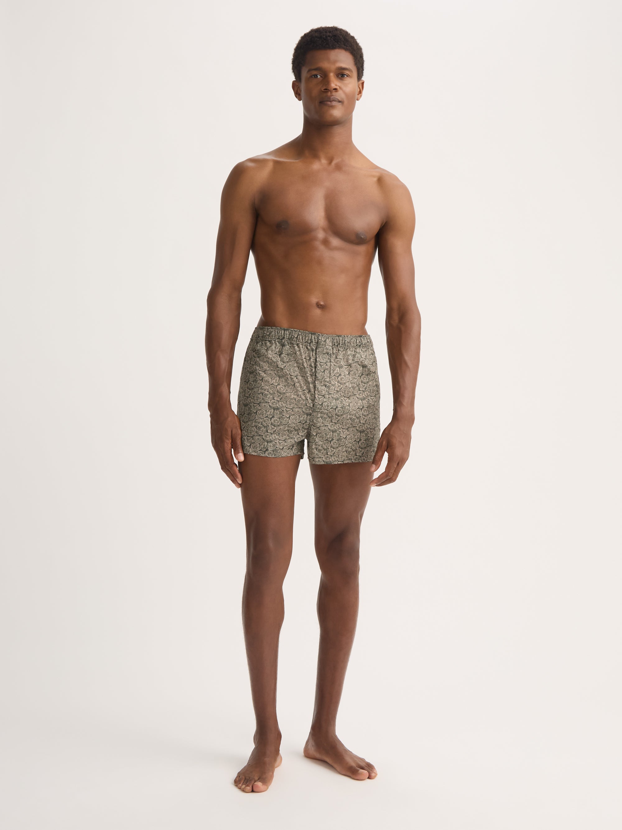 Men's Modern Fit Boxers Cotton Batiste Camo Green Rose Print