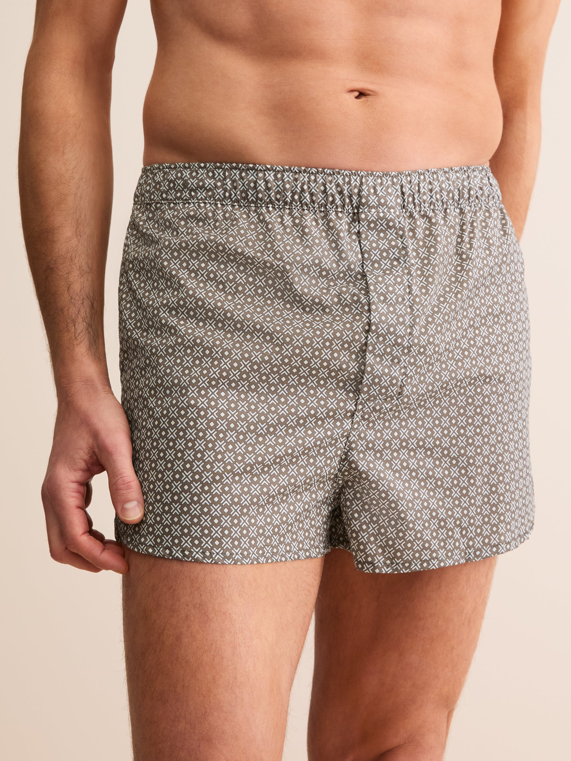 Men's Modern Fit Boxers London Transport Cotton Batiste Taupe Cross