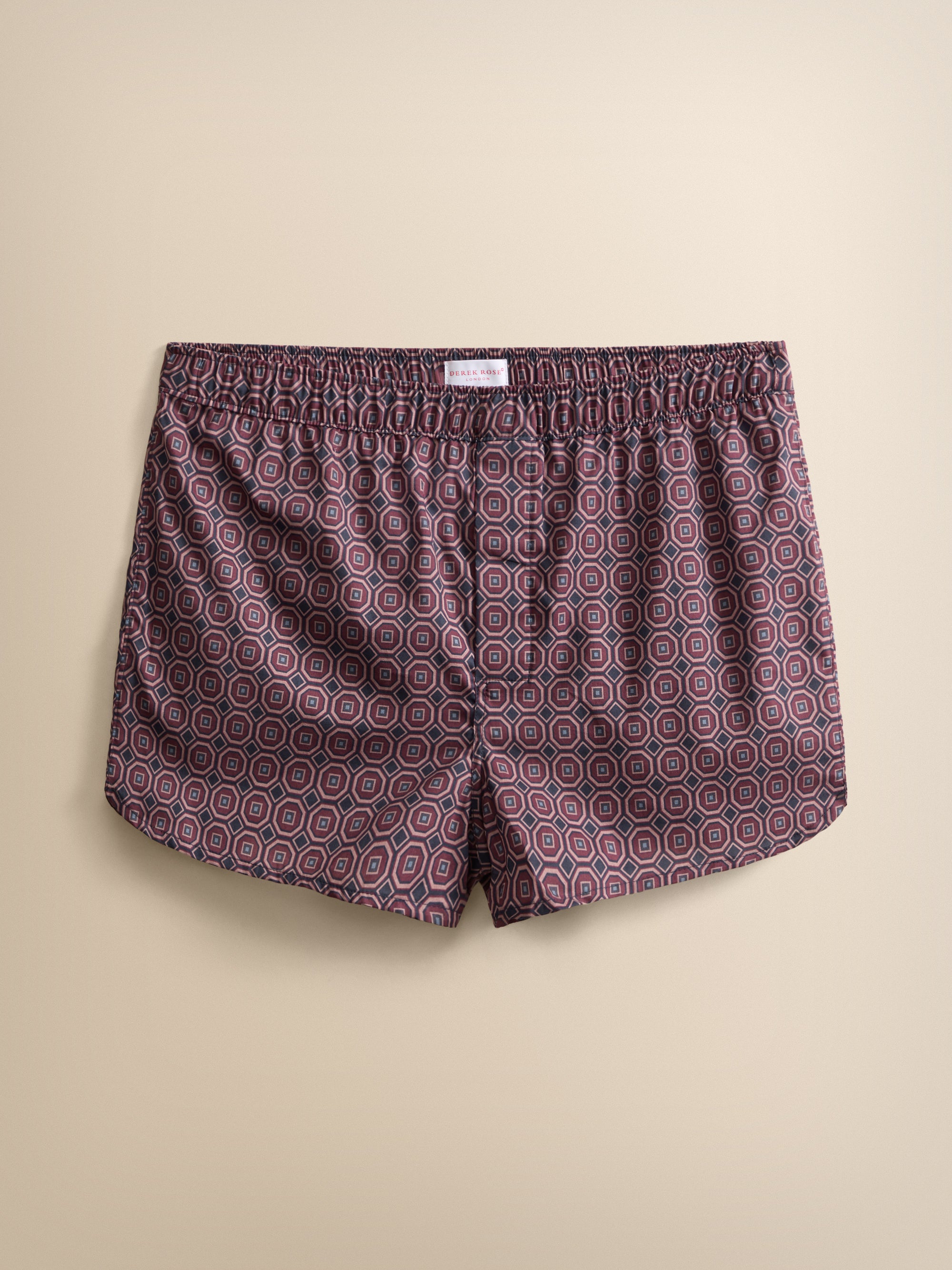 Ledbury Cotton Batiste Modern Fit Boxers Night Navy & Wine Geo