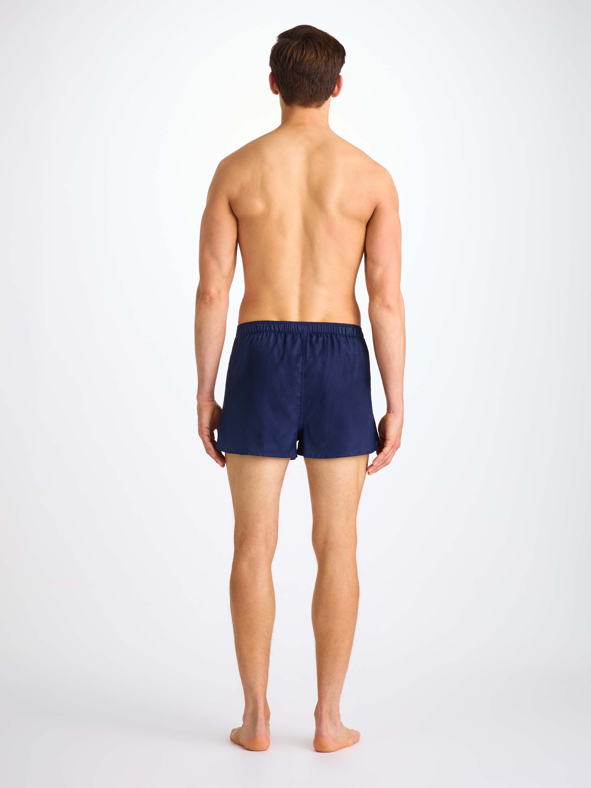 Men's Modern Fit Boxers Cotton Jacquard Navy Rose Star Pattern