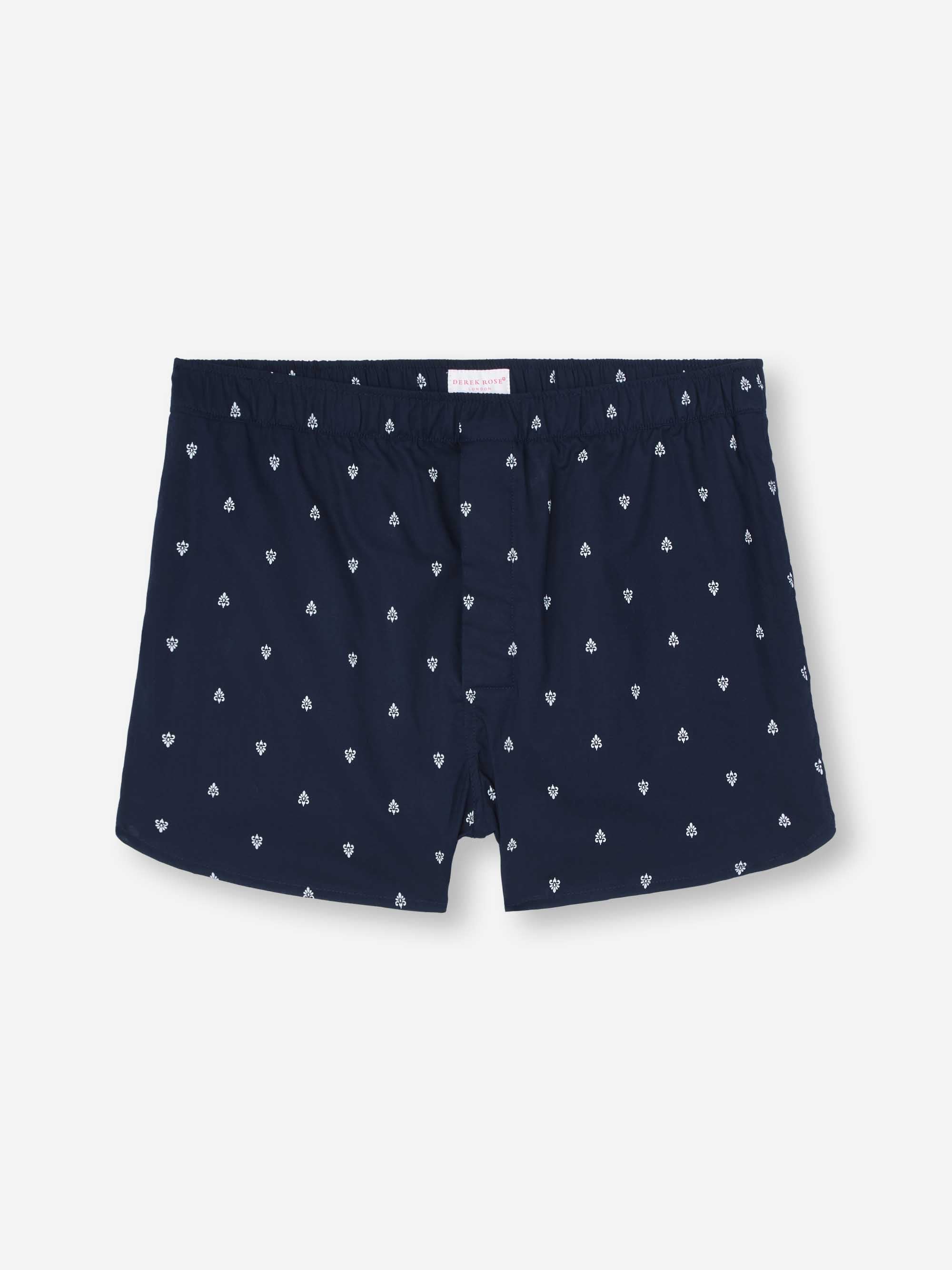 Men's Modern Fit Boxers Cotton Batiste Navy Paisley Motif
