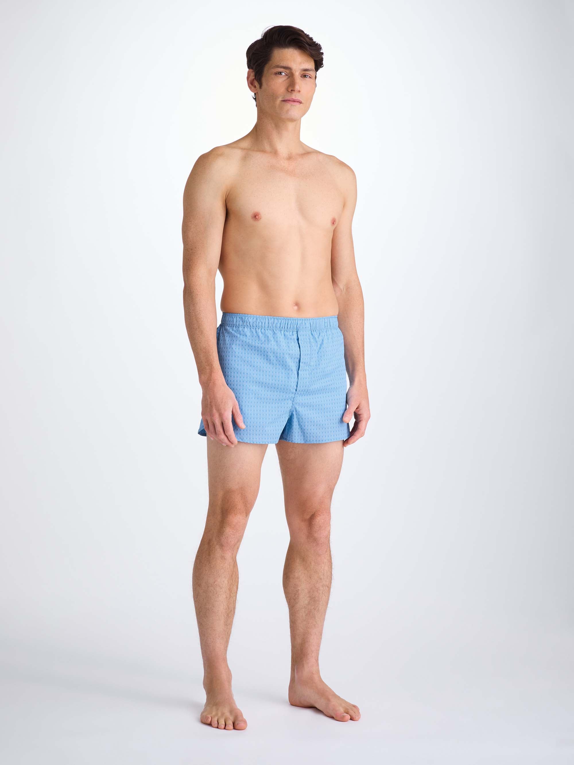 Men's Modern Fit Boxers Cotton Batiste Blue Jungle Leaf Print