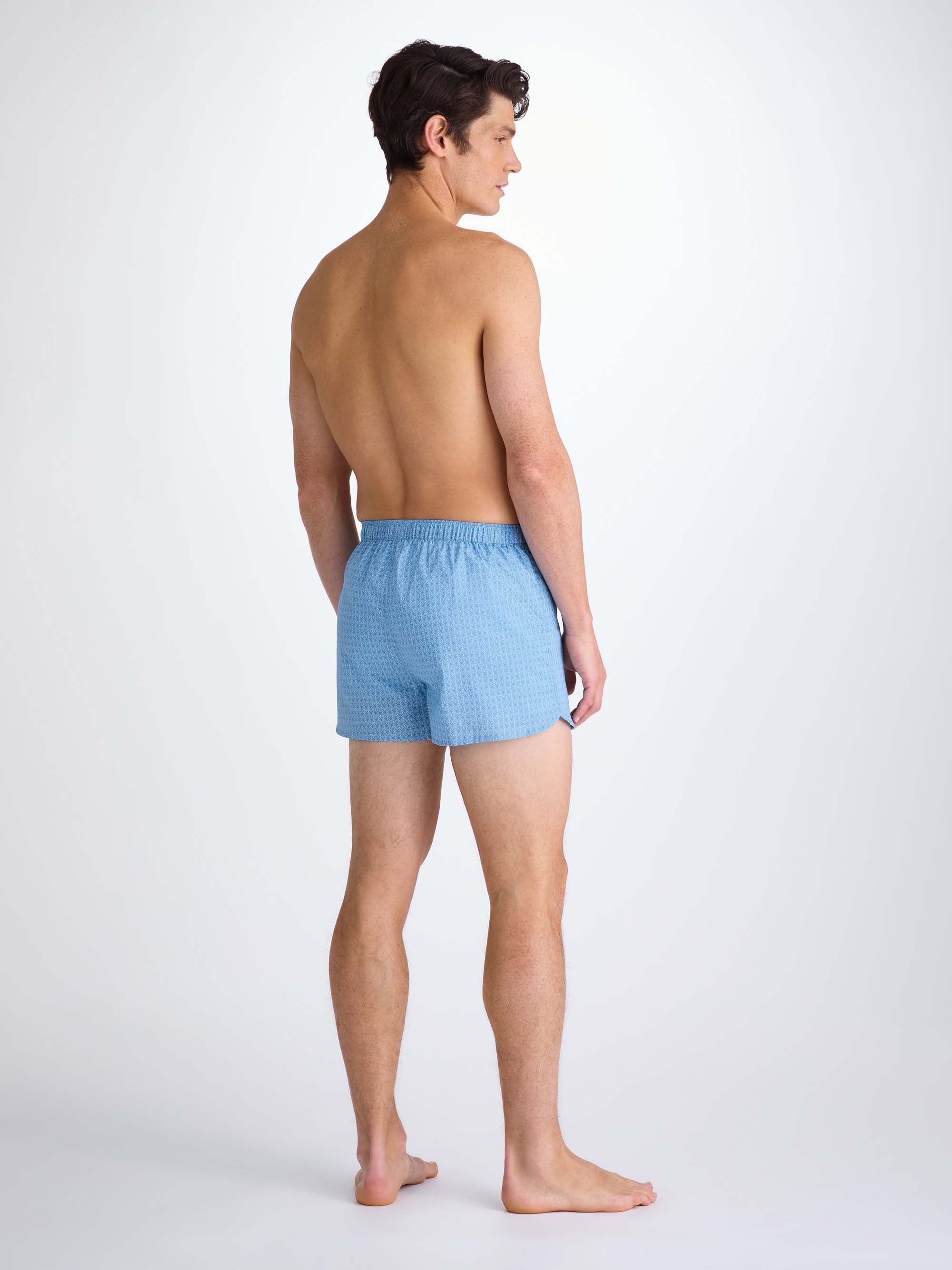 Men's Modern Fit Boxers Cotton Batiste Blue Jungle Leaf Print
