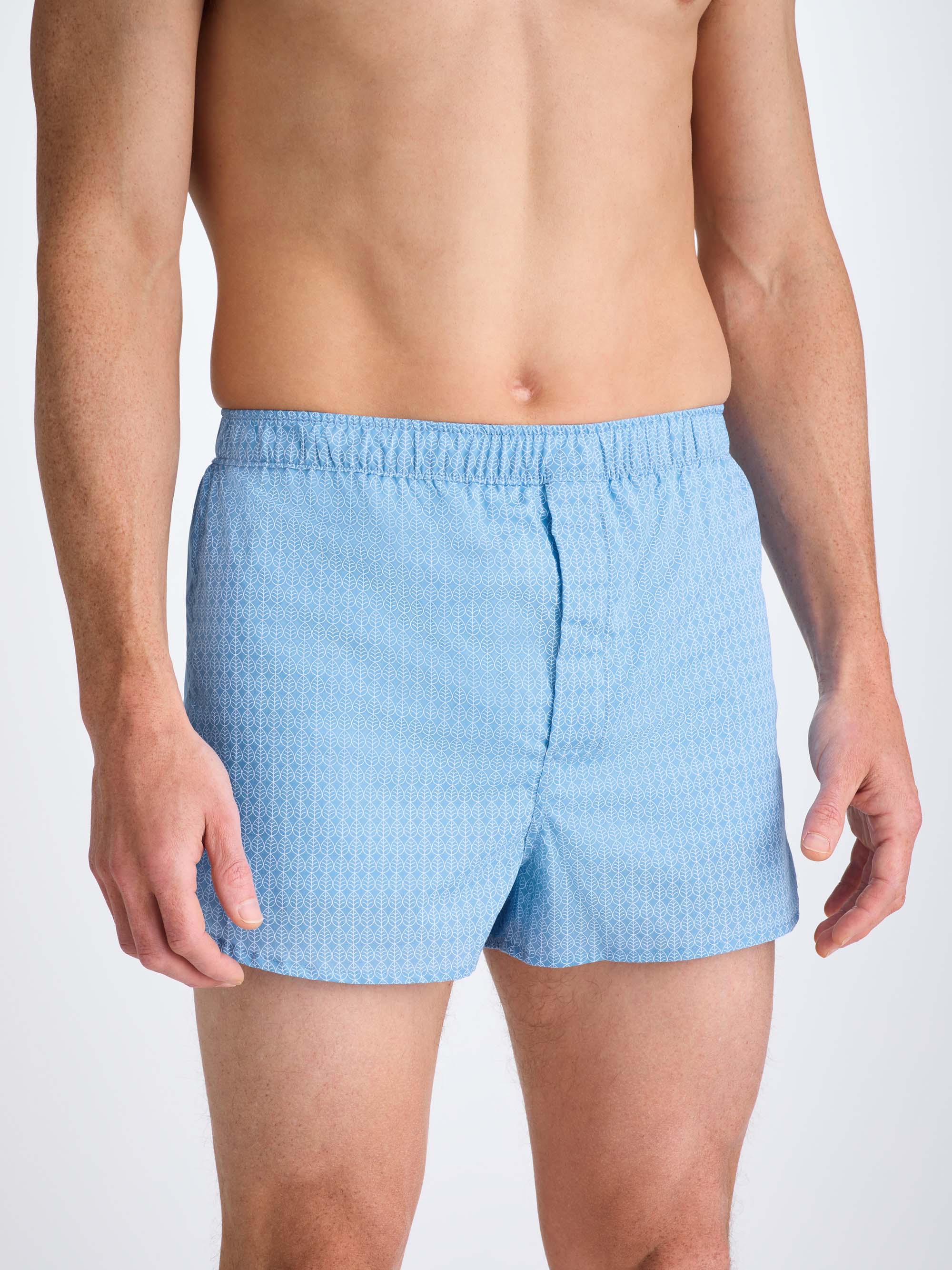 Men's Modern Fit Boxers Cotton Batiste Blue Jungle Leaf Print