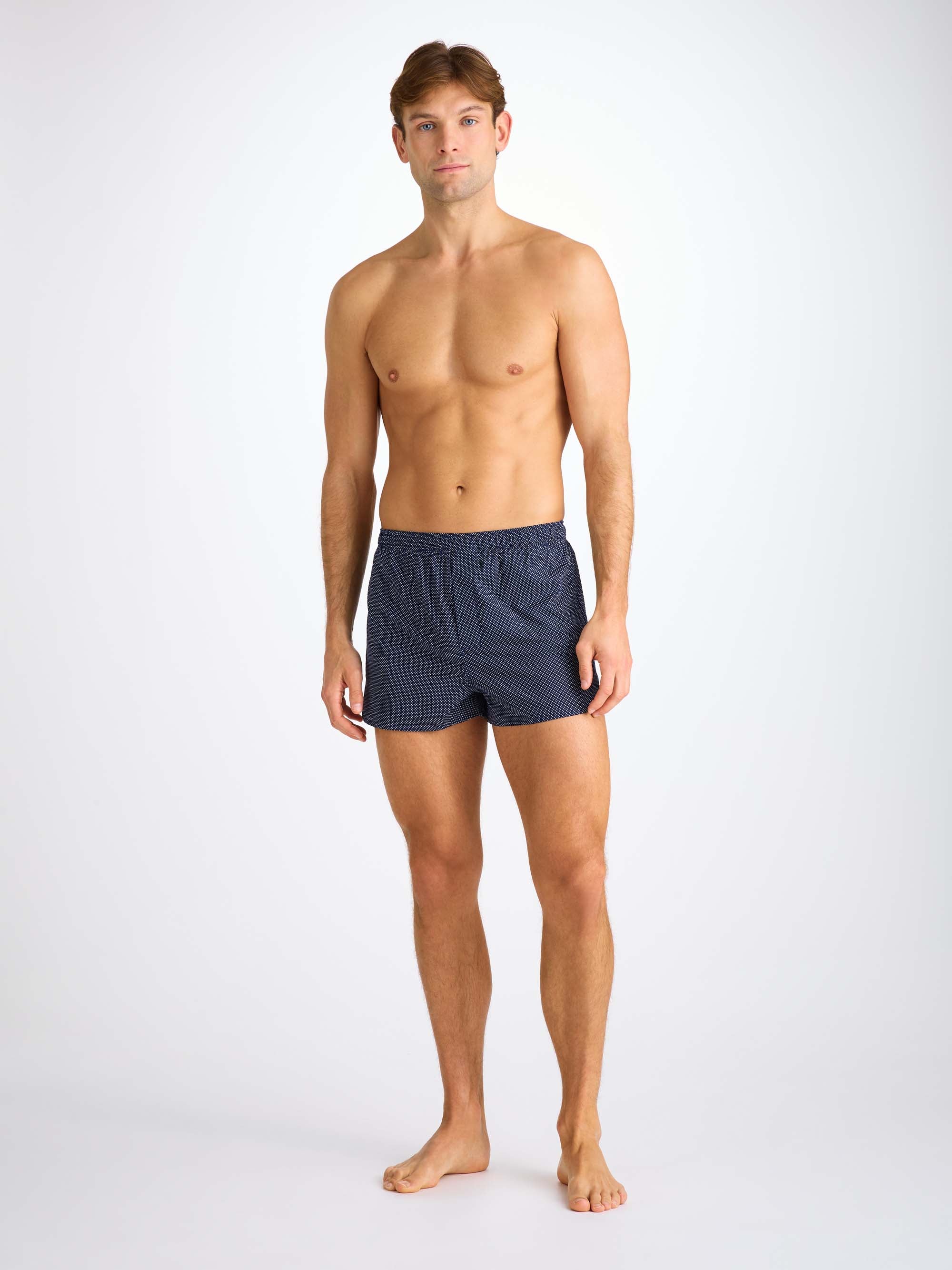 Men's Modern Fit Boxers Cotton Batiste Navy Pin Dot Print