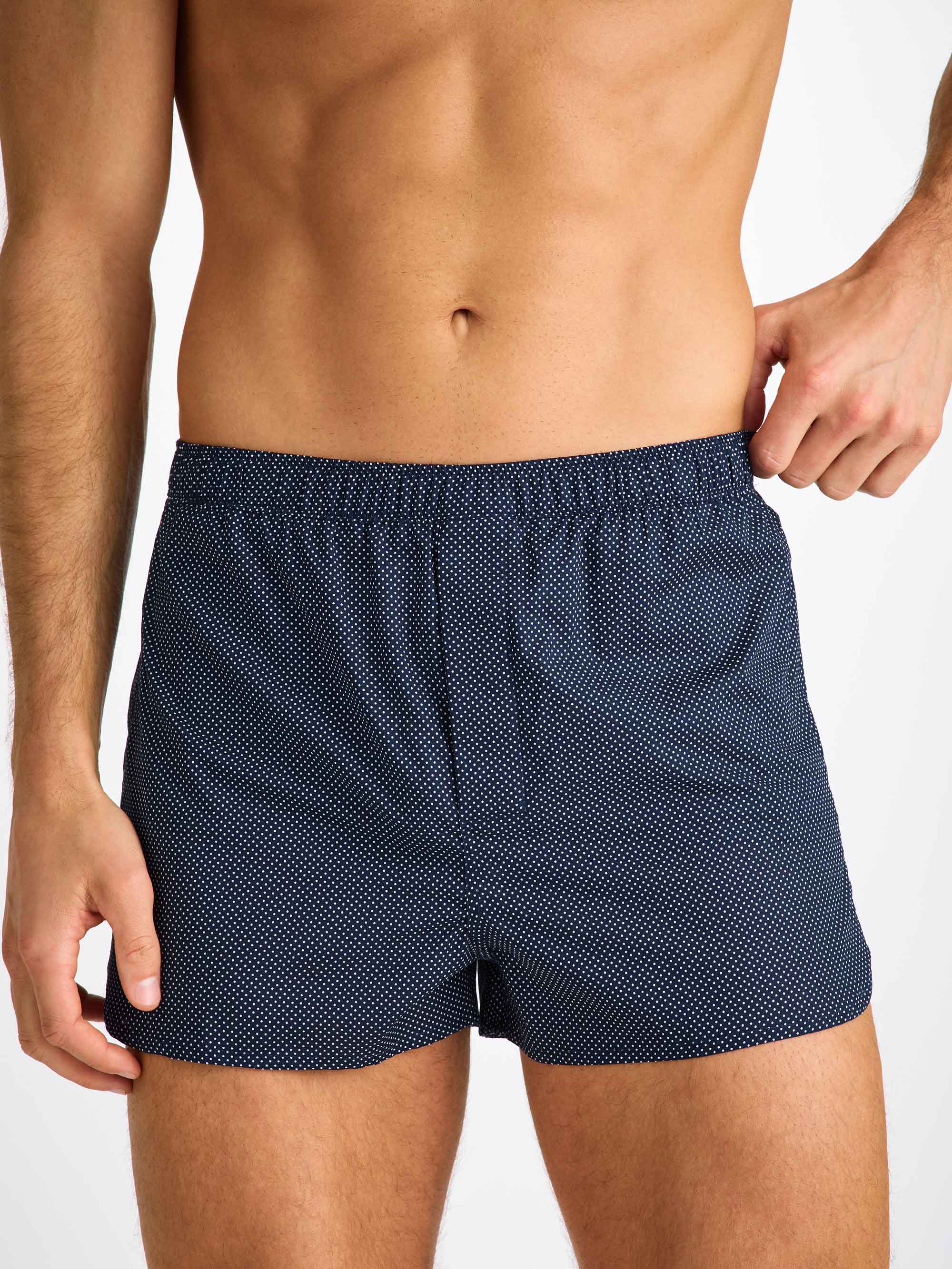 Men's Modern Fit Boxers Cotton Batiste Navy Pin Dot Print