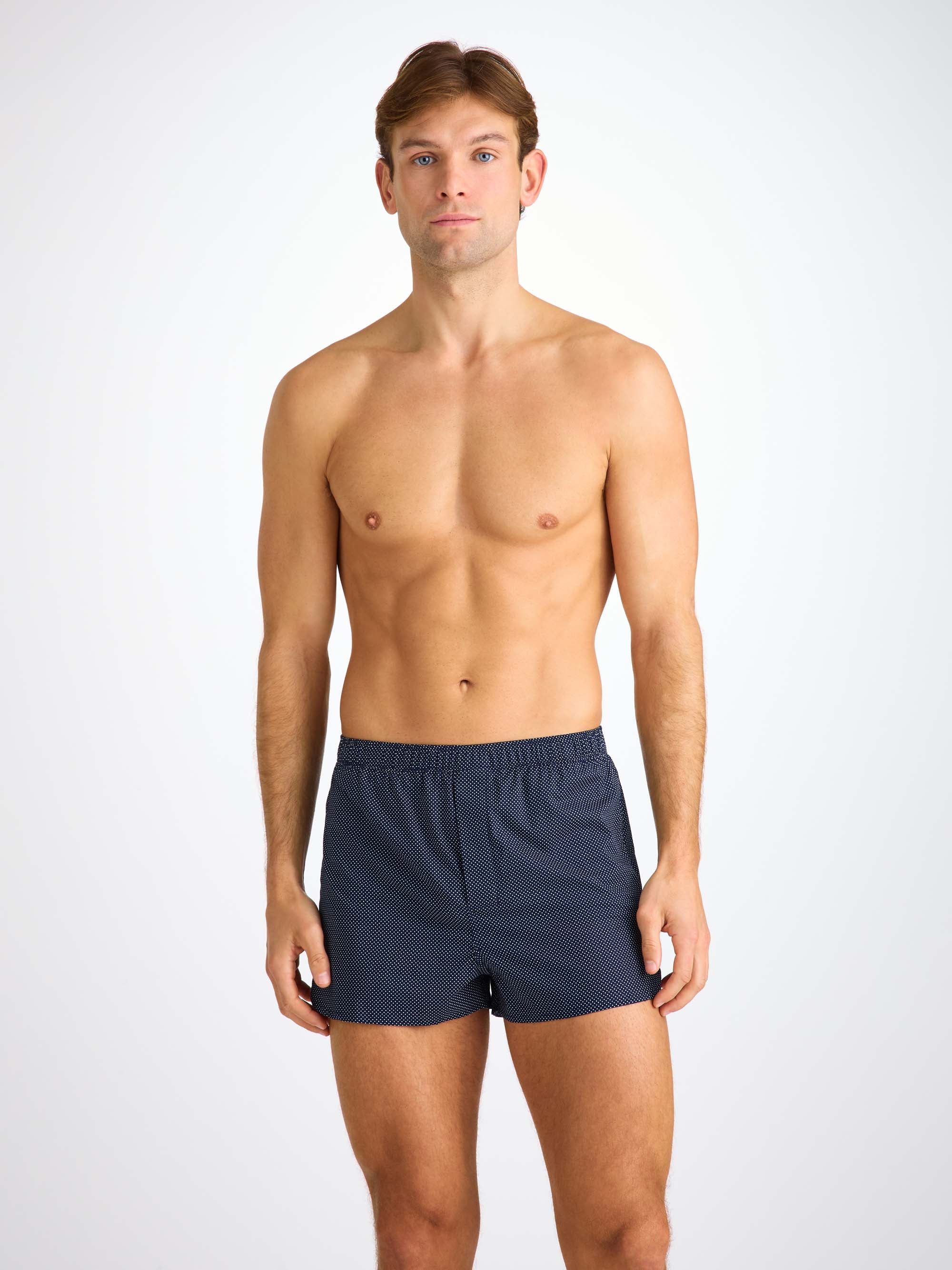 Men's Modern Fit Boxers Cotton Batiste Navy Pin Dot Print