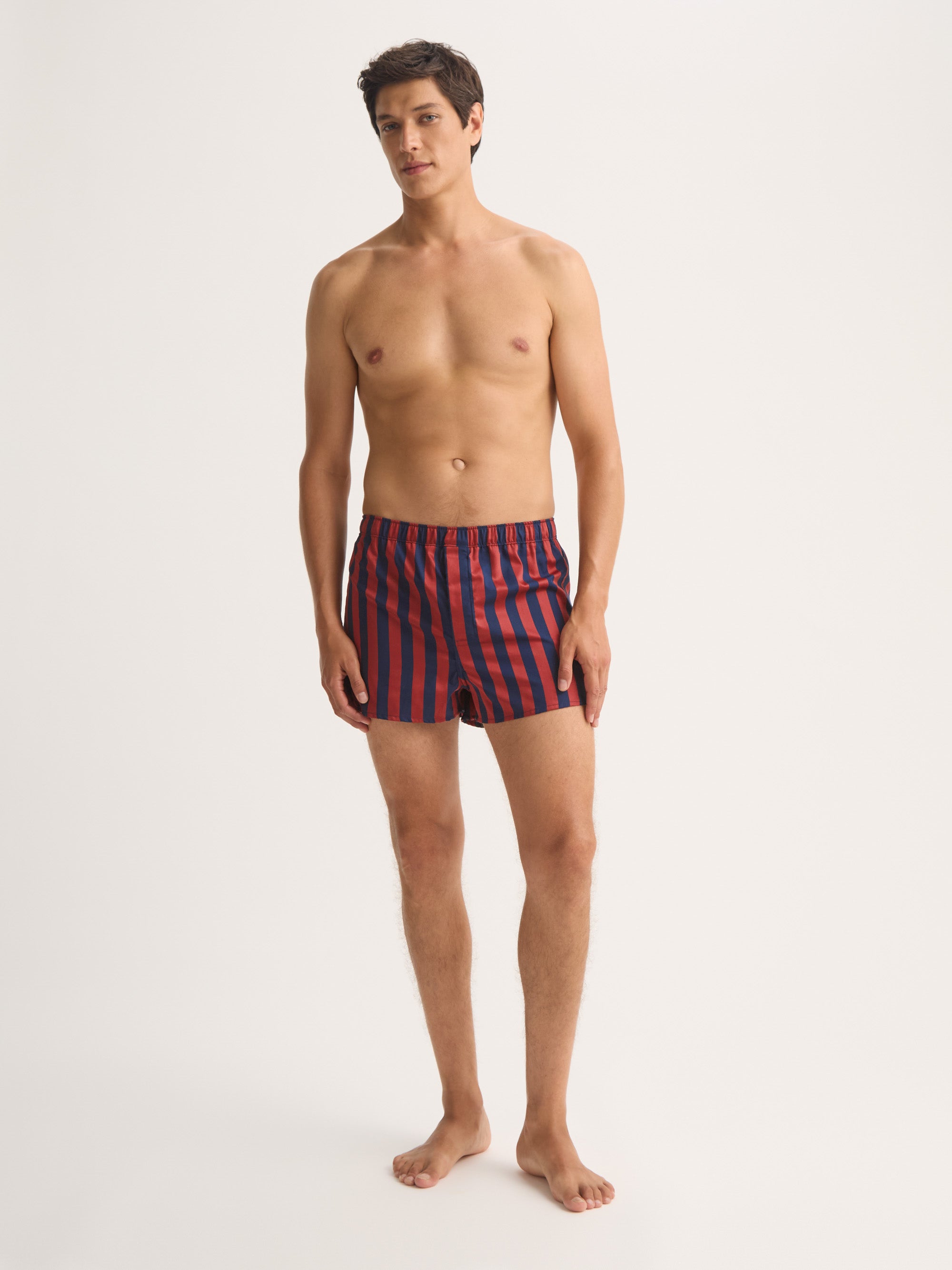 Men's Modern Fit Boxers Royal Cotton Navy Blue & Red Stripe