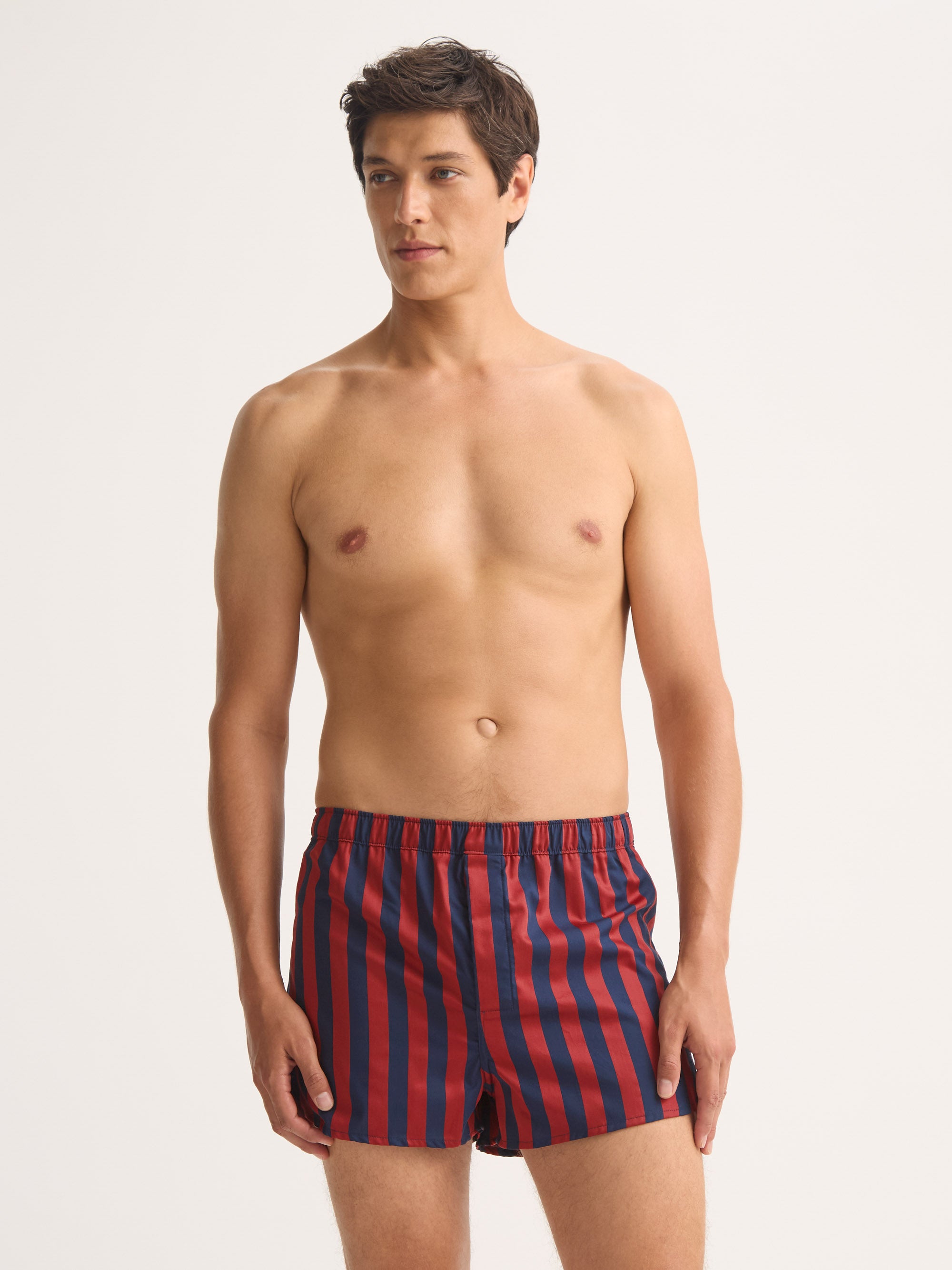 Men's Modern Fit Boxers Royal Cotton Navy Blue & Red Stripe