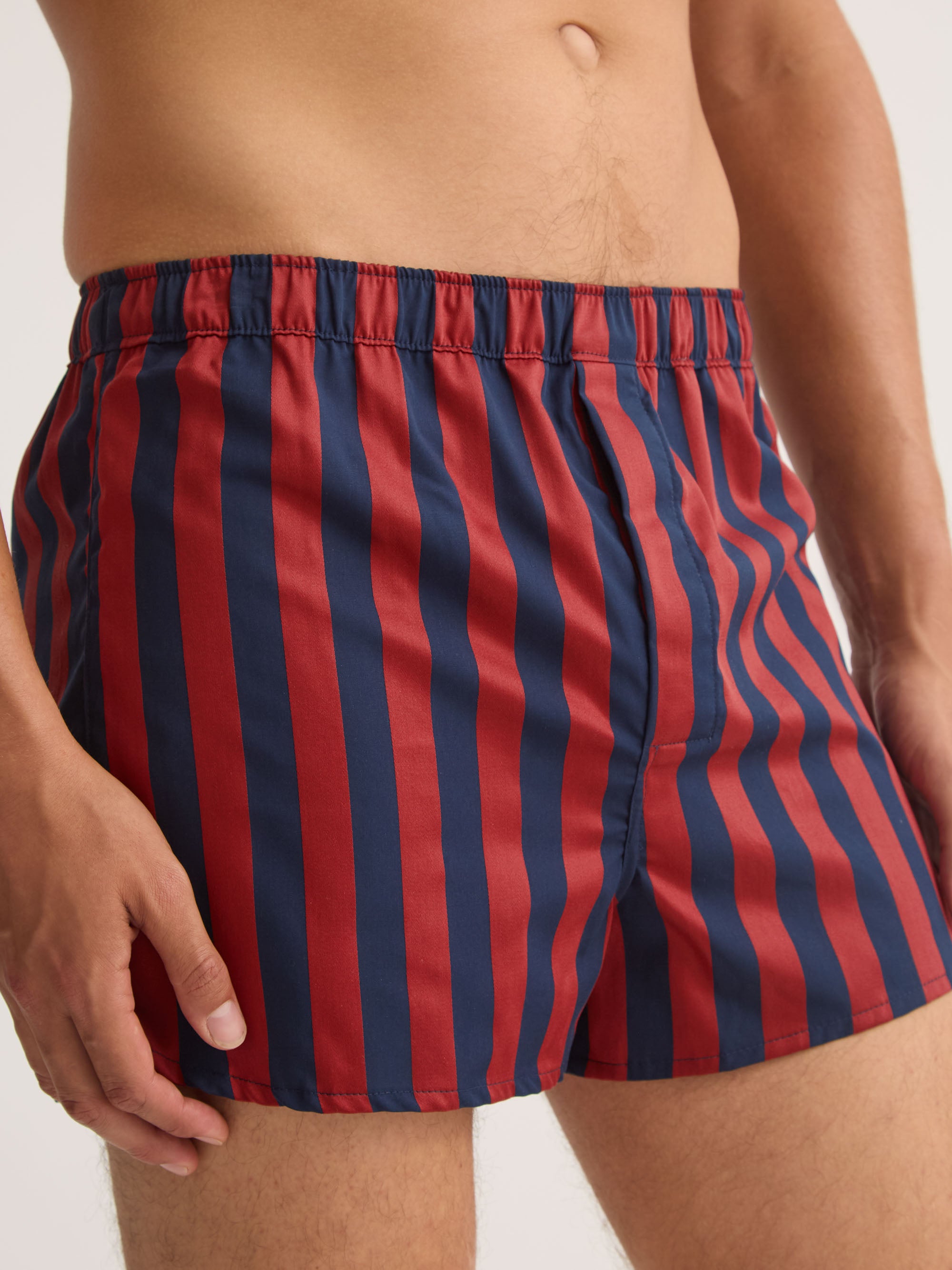 Men's Modern Fit Boxers Royal Cotton Navy Blue & Red Stripe