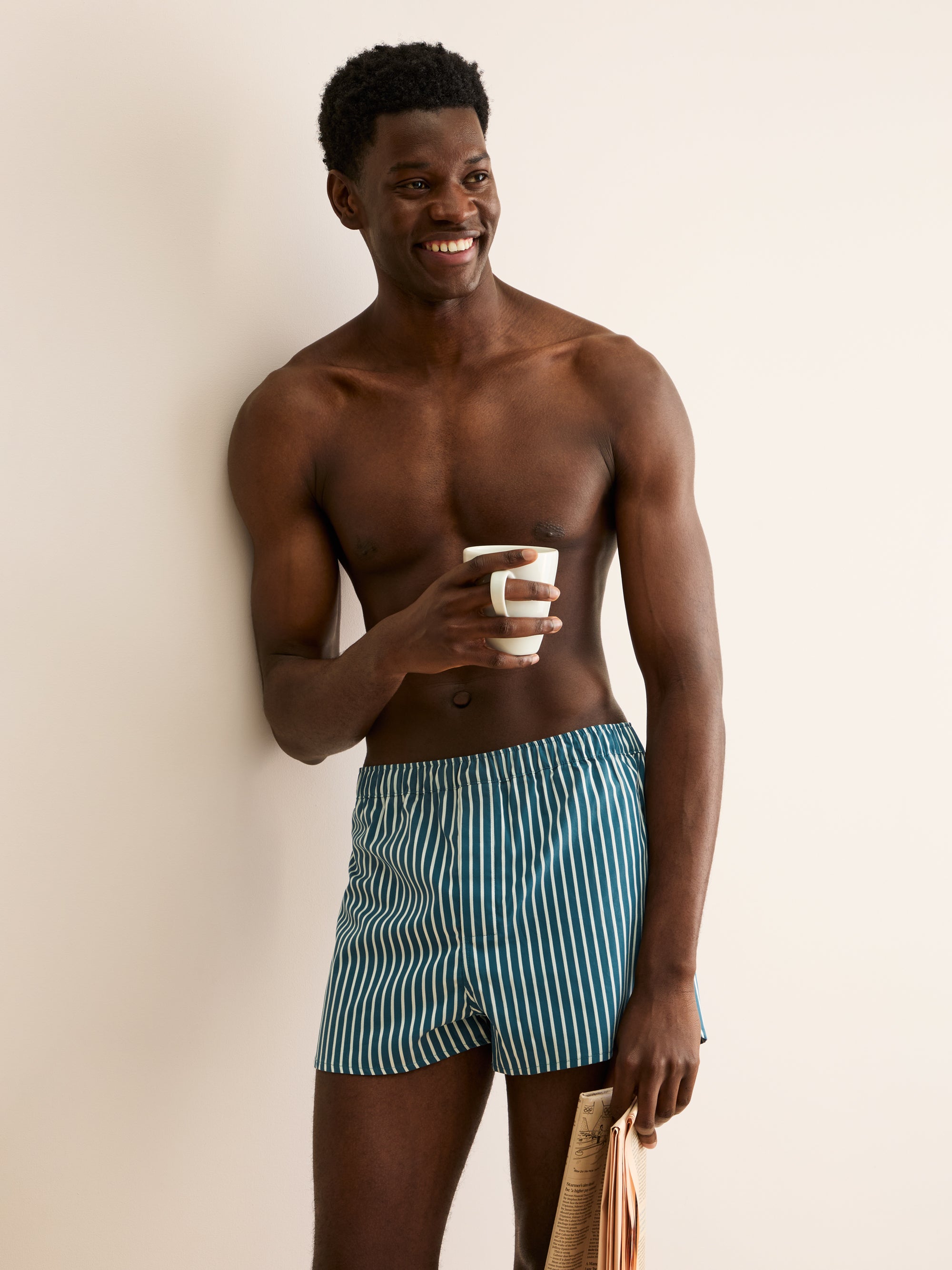 Men's Modern Fit Boxers Royal Cotton Teal & White Stripe