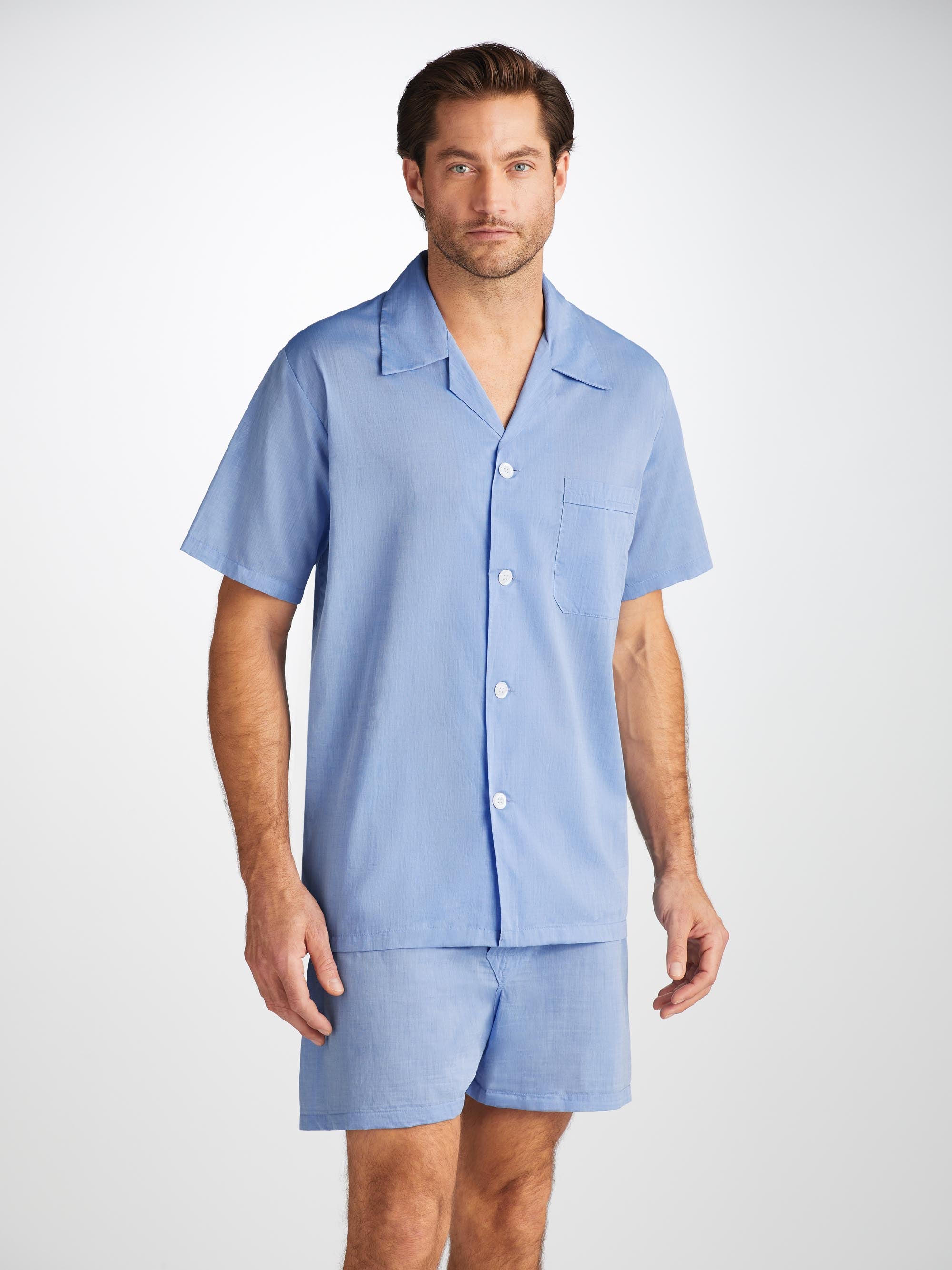 Mens Short Pyjamas Cotton Batiste Blue | Derek Rose