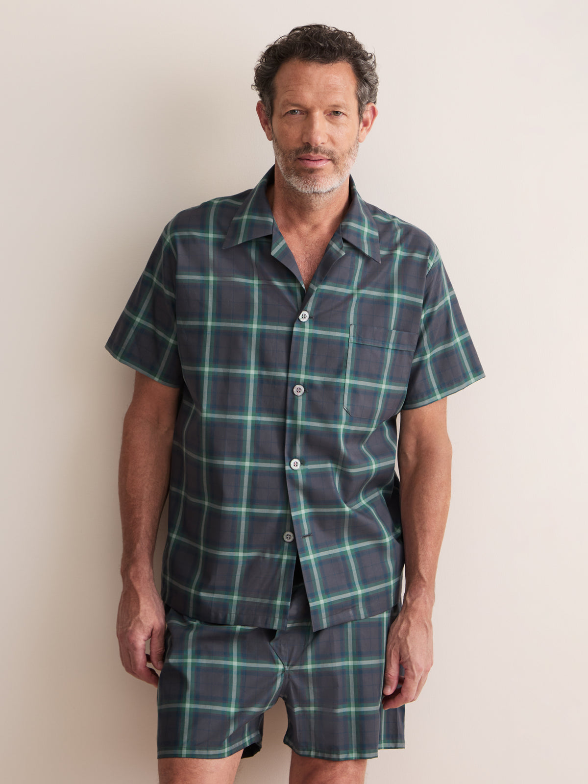Barker Cotton Short Pyjamas Charcoal & Green Check