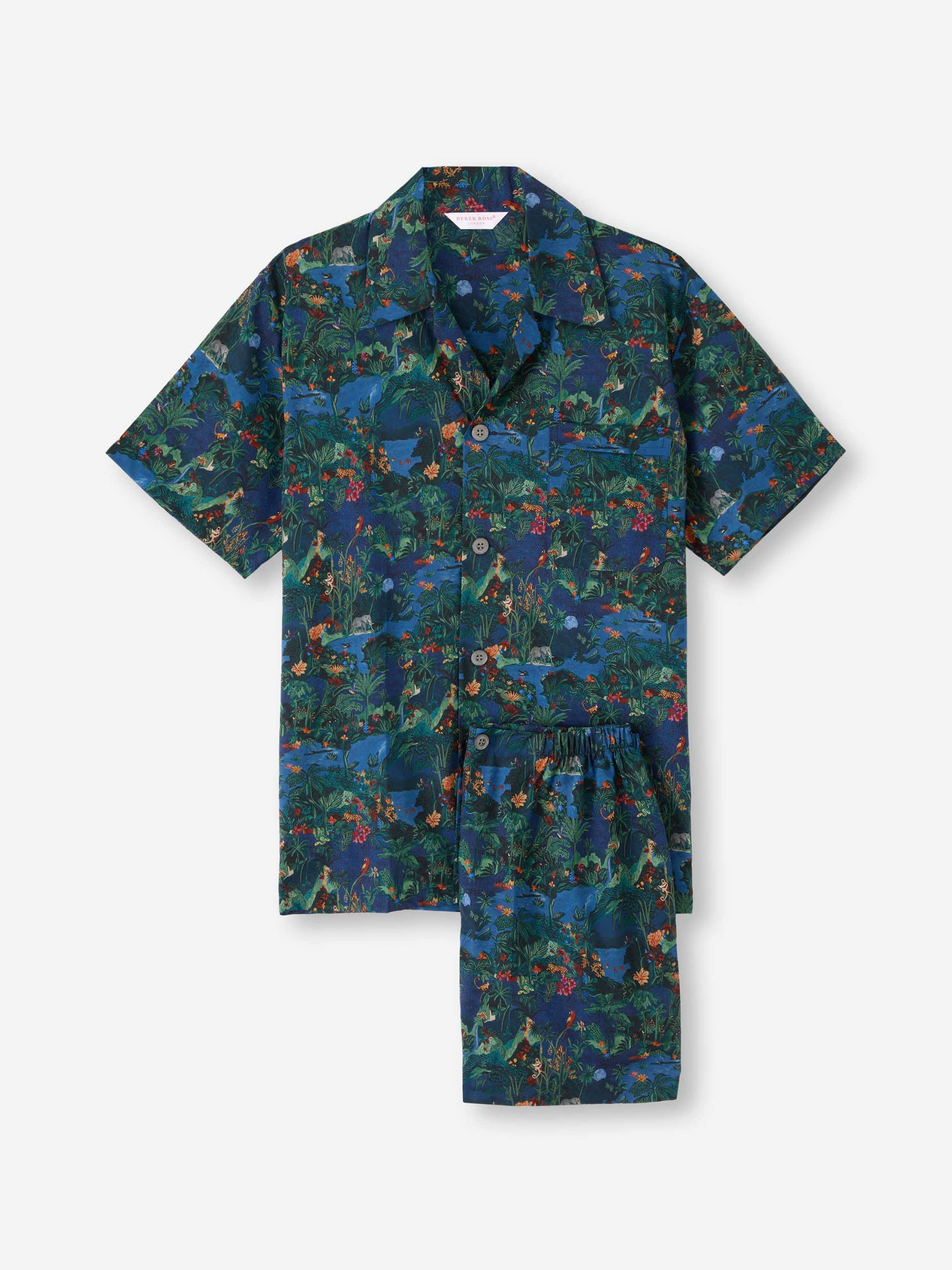Men's Short Pyjamas Cotton Batiste Multi Midnight Jungle Print