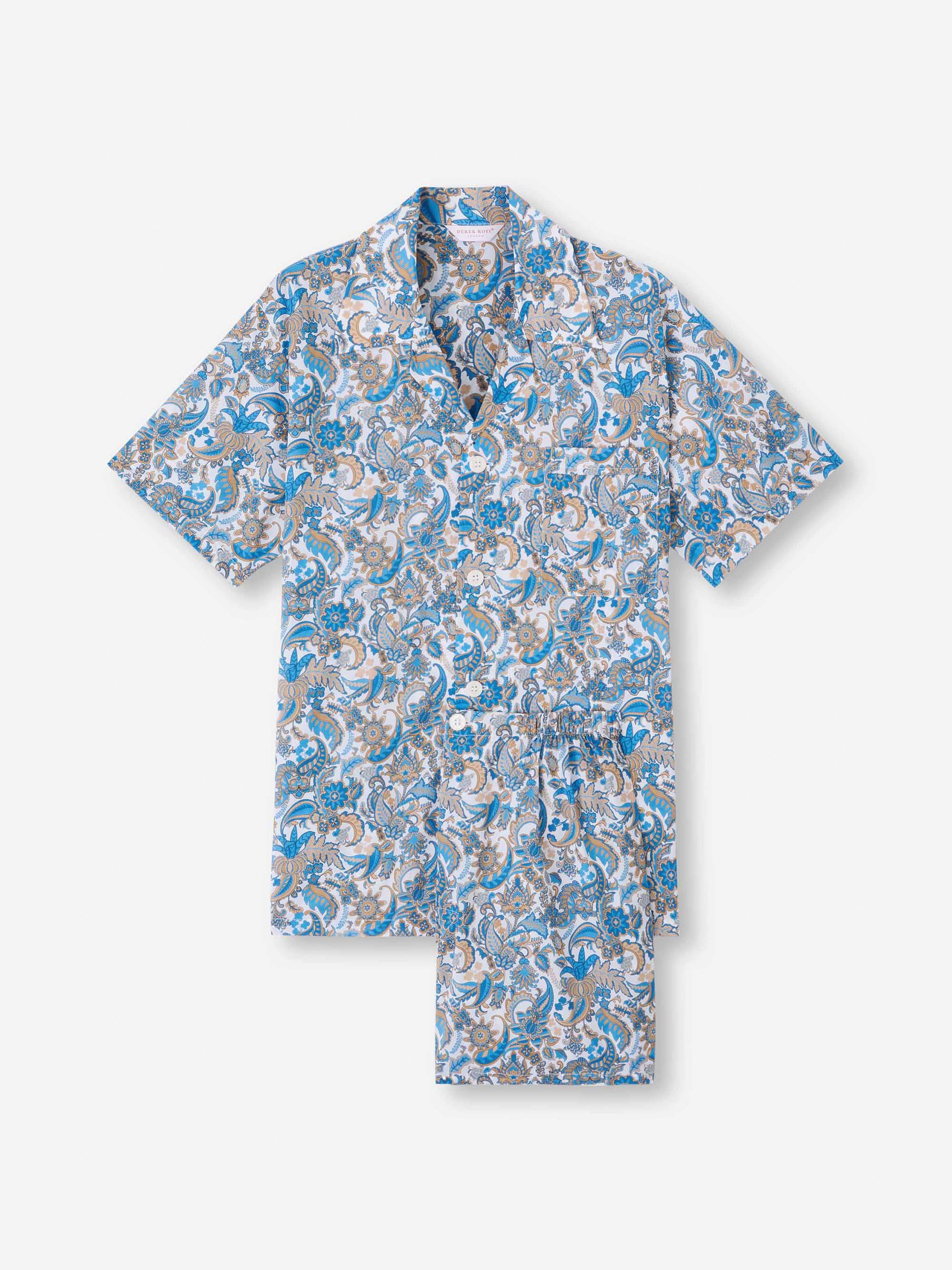 Men's Short Pyjamas Cotton Batiste White Jungle Paisley Print