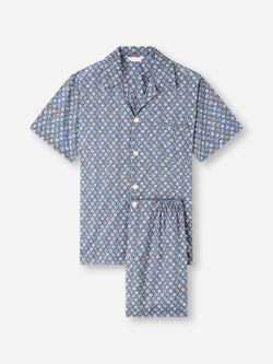 Men's Short Pyjamas Cotton Batiste Blue Multicolour Diamond Print