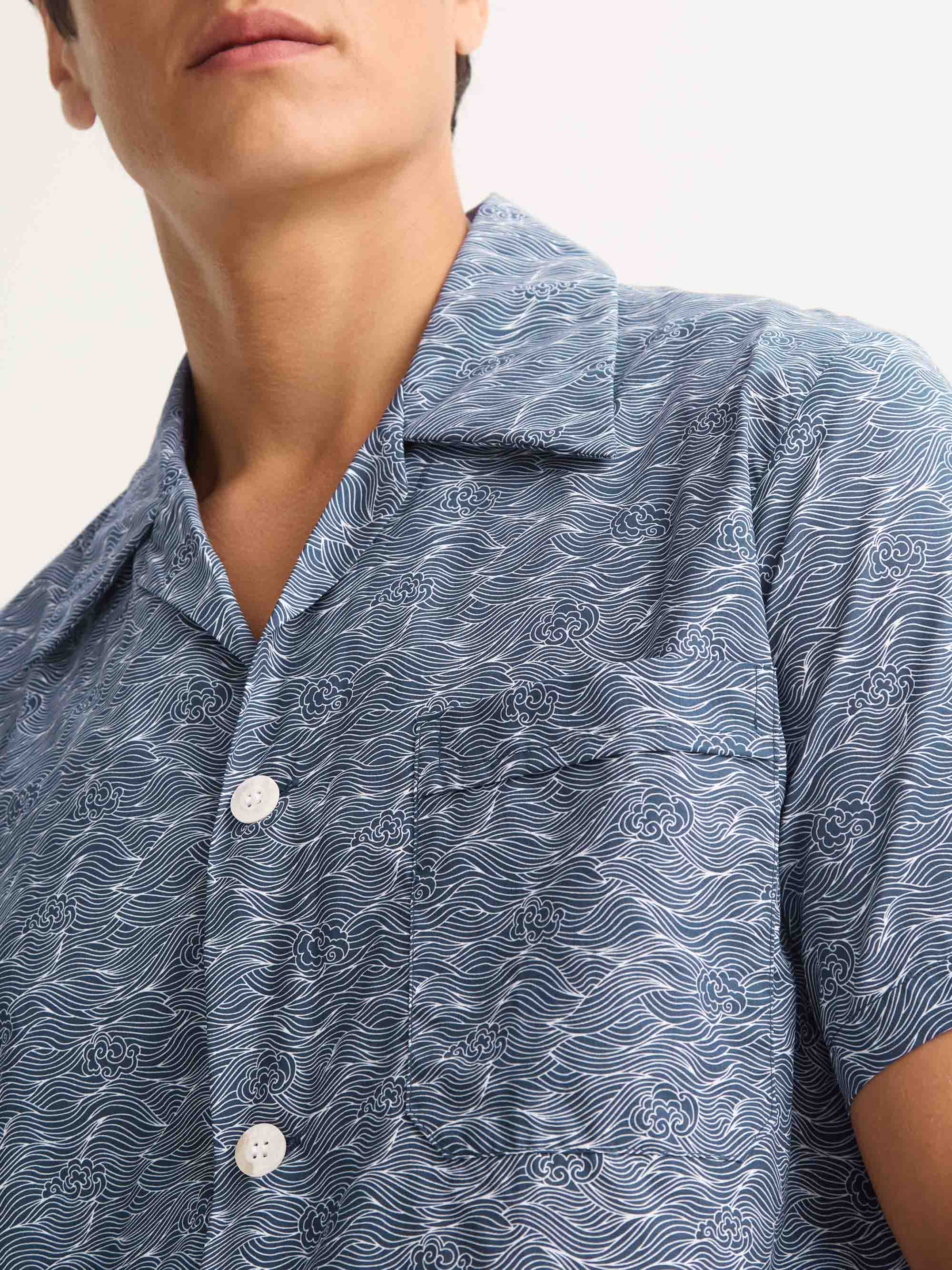 Men's Short Pyjamas Cotton Batiste Navy Blue Night Sky Print