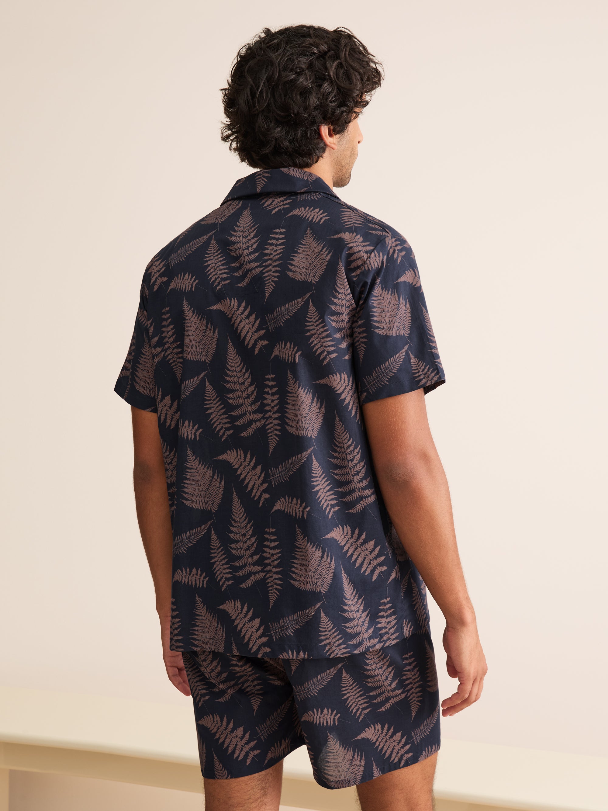 Ledbury Cotton Batiste Short Pajamas Navy & Pink Fern