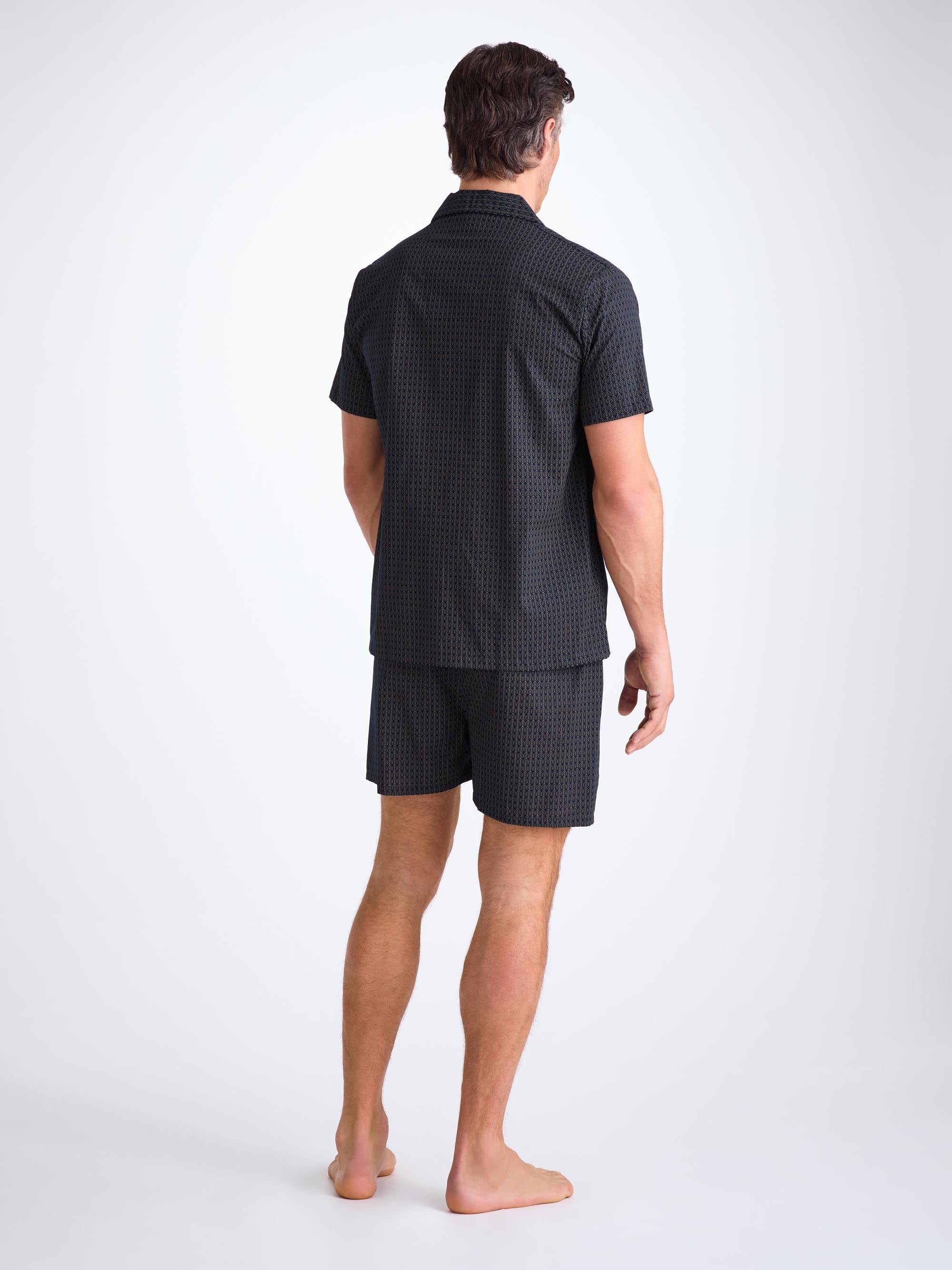 Men's Short Pajamas Cotton Batiste Navy Jungle Leaf Print