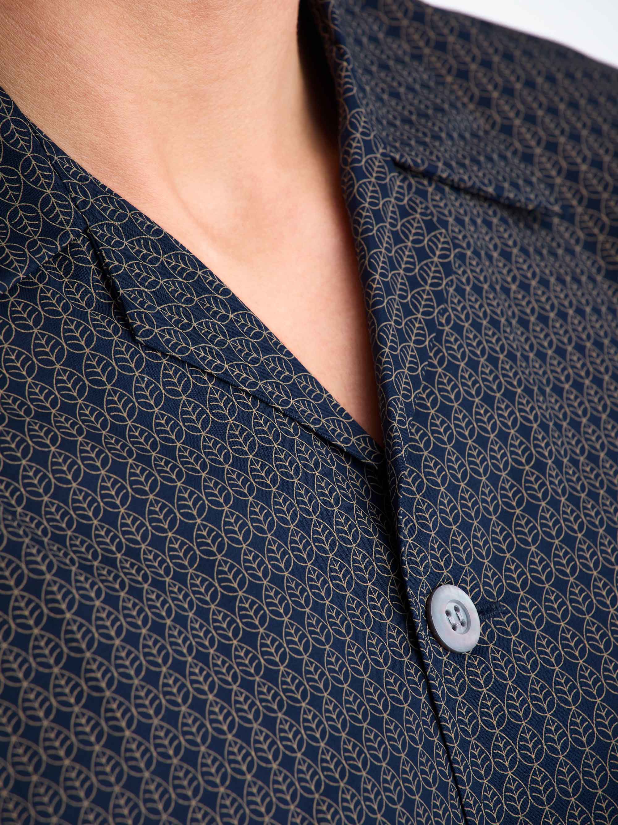 Men's Short Pajamas Cotton Batiste Navy Jungle Leaf Print