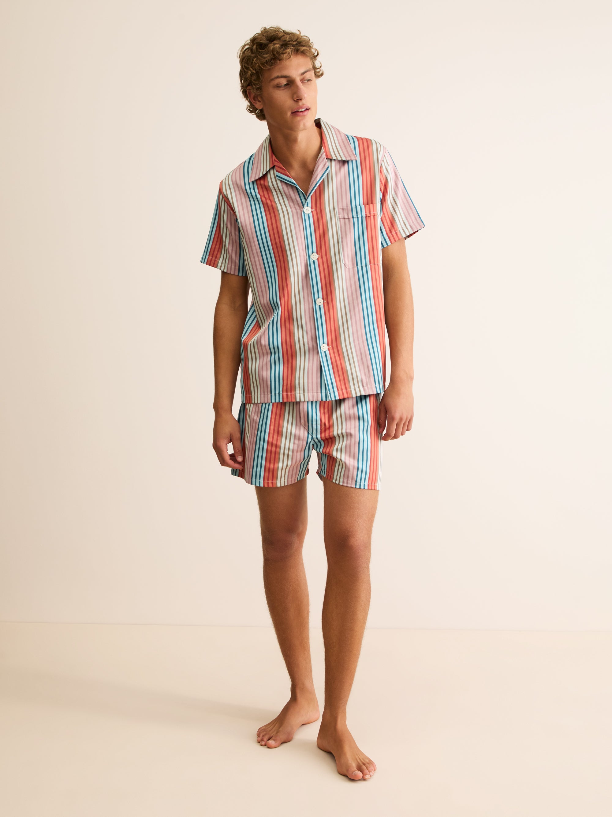 Men's Short Pyjamas Wellington Cotton Satin Multi Stripe