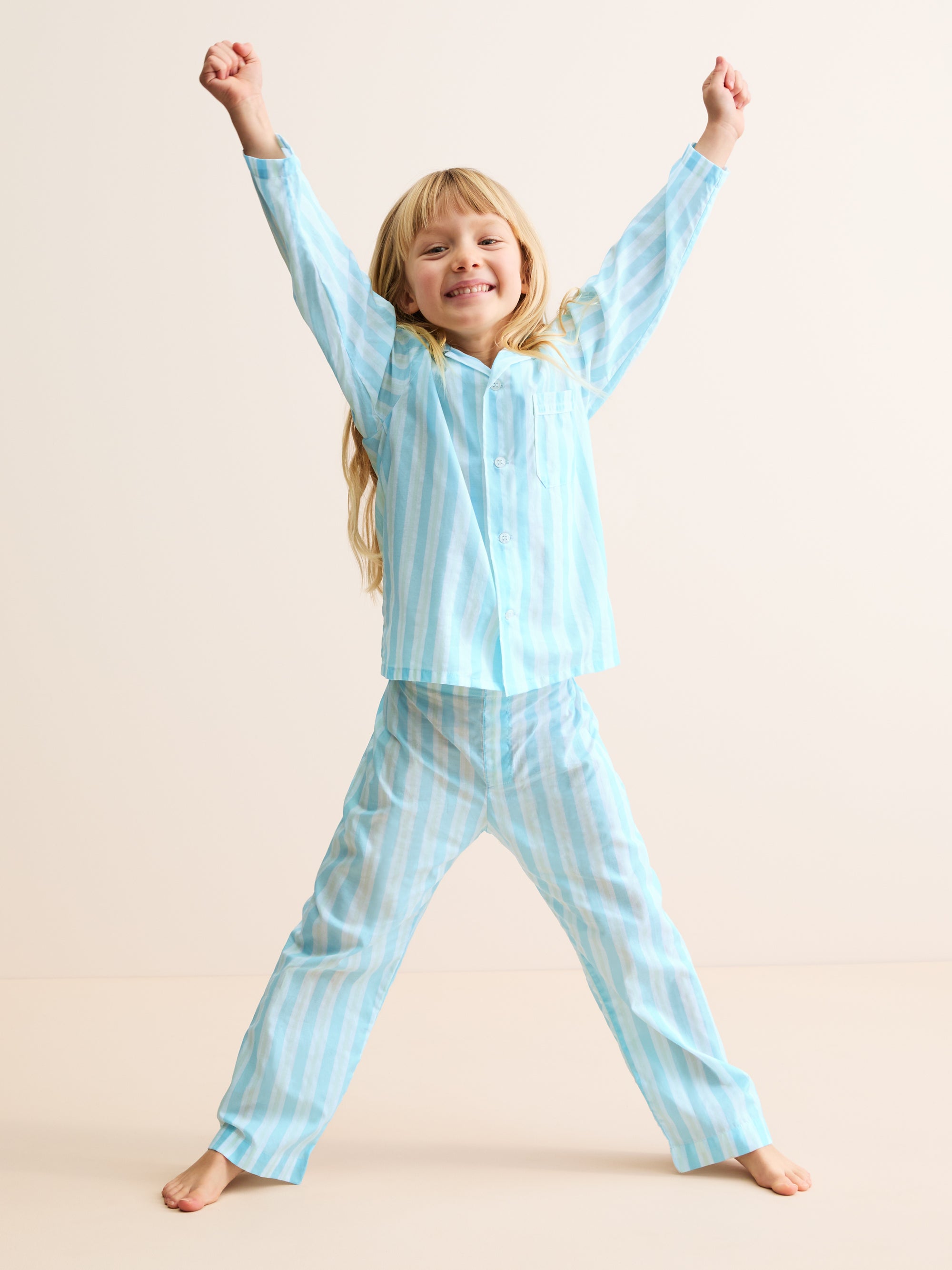 Kids' Pyjamas Amalfi Cotton Batiste Aqua Blue Stripe