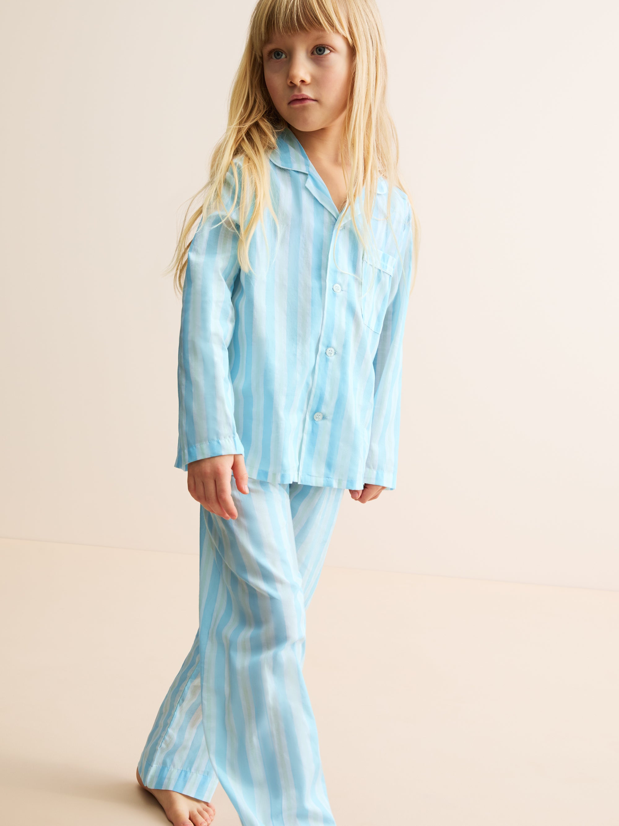 Kids' Pyjamas Amalfi Cotton Batiste Aqua Blue Stripe