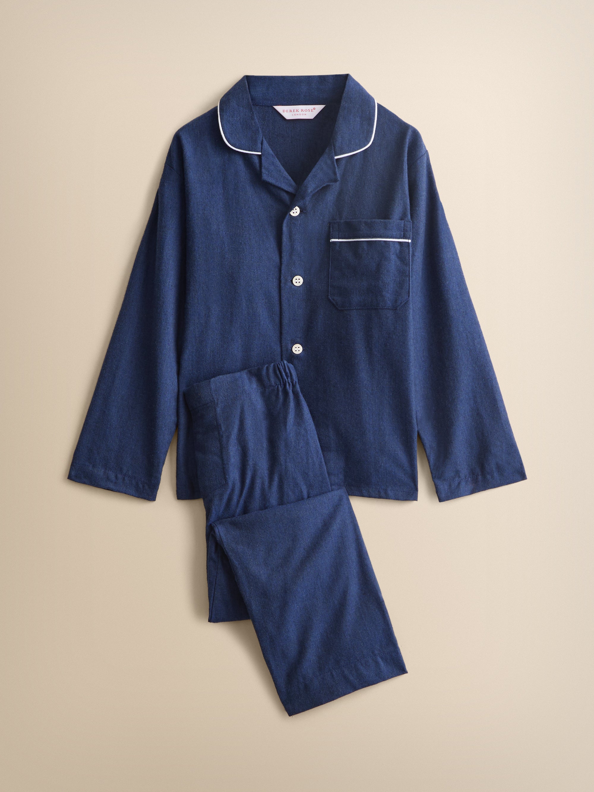 Balmoral Brushed Cotton Pyjamas Navy Blue Herringbone