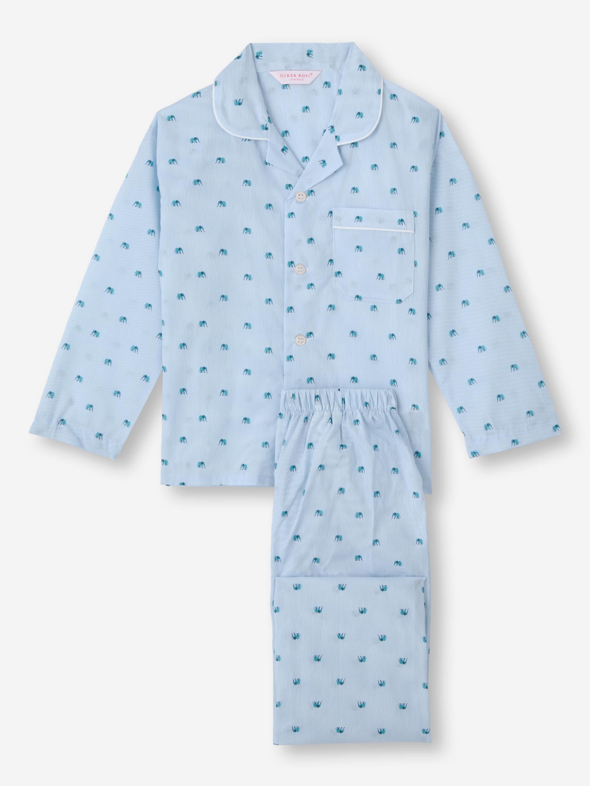 Kids' Pyjamas Cotton Batiste Blue Elephant Print