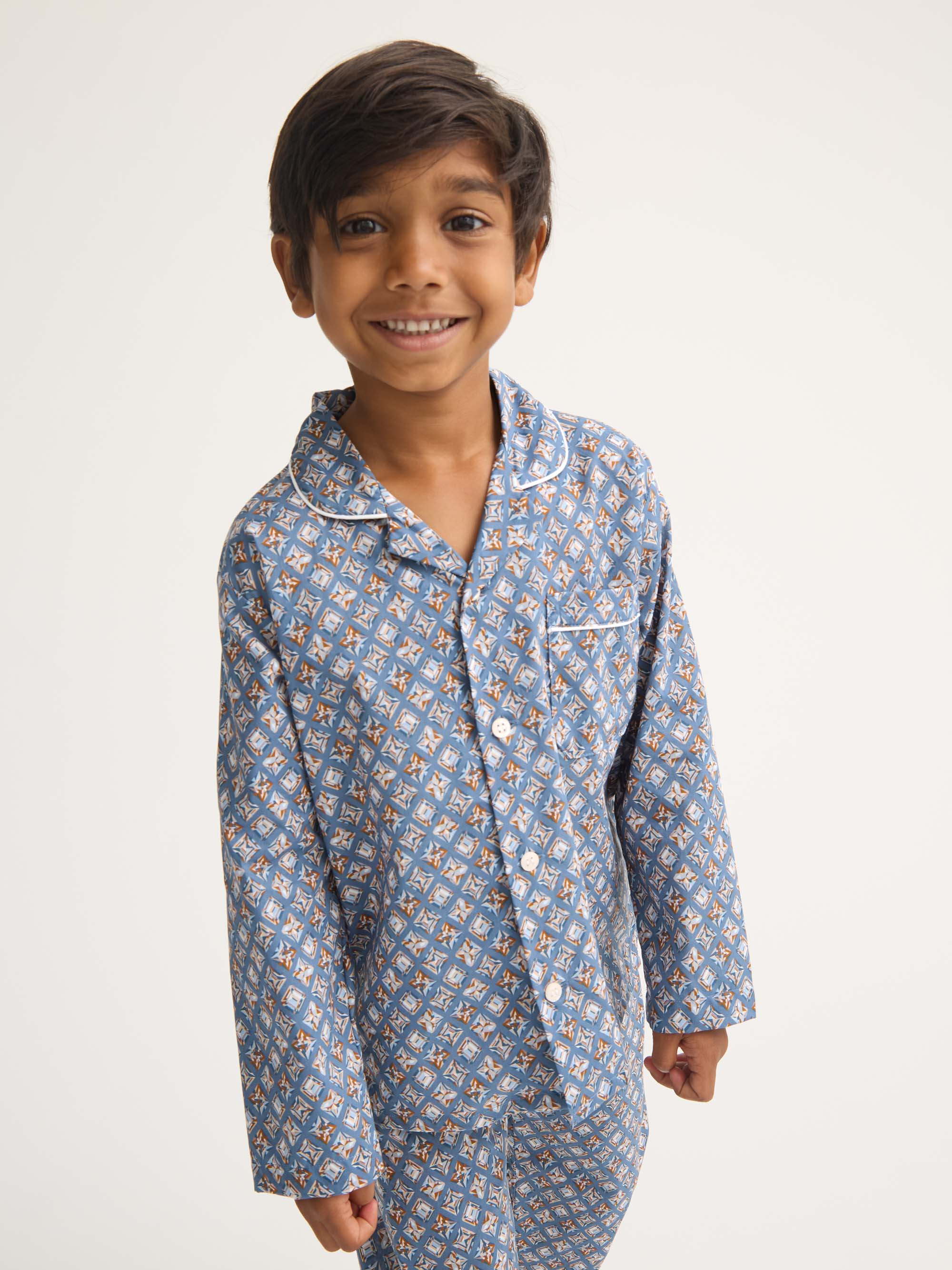 Kids' Pyjamas Cotton Batiste Blue Multicolour Diamond Print