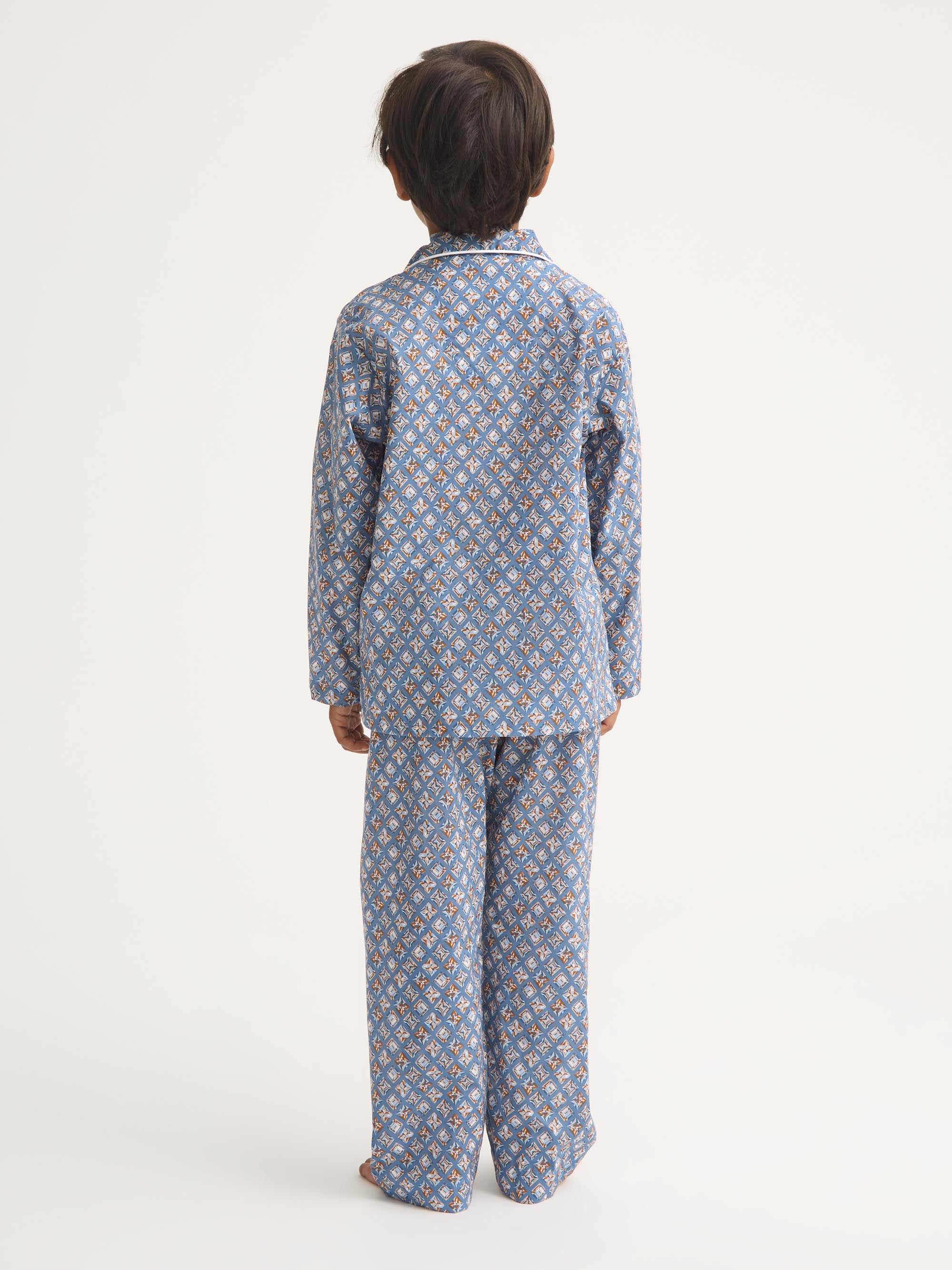 Kids' Pyjamas Cotton Batiste Blue Multicolour Diamond Print