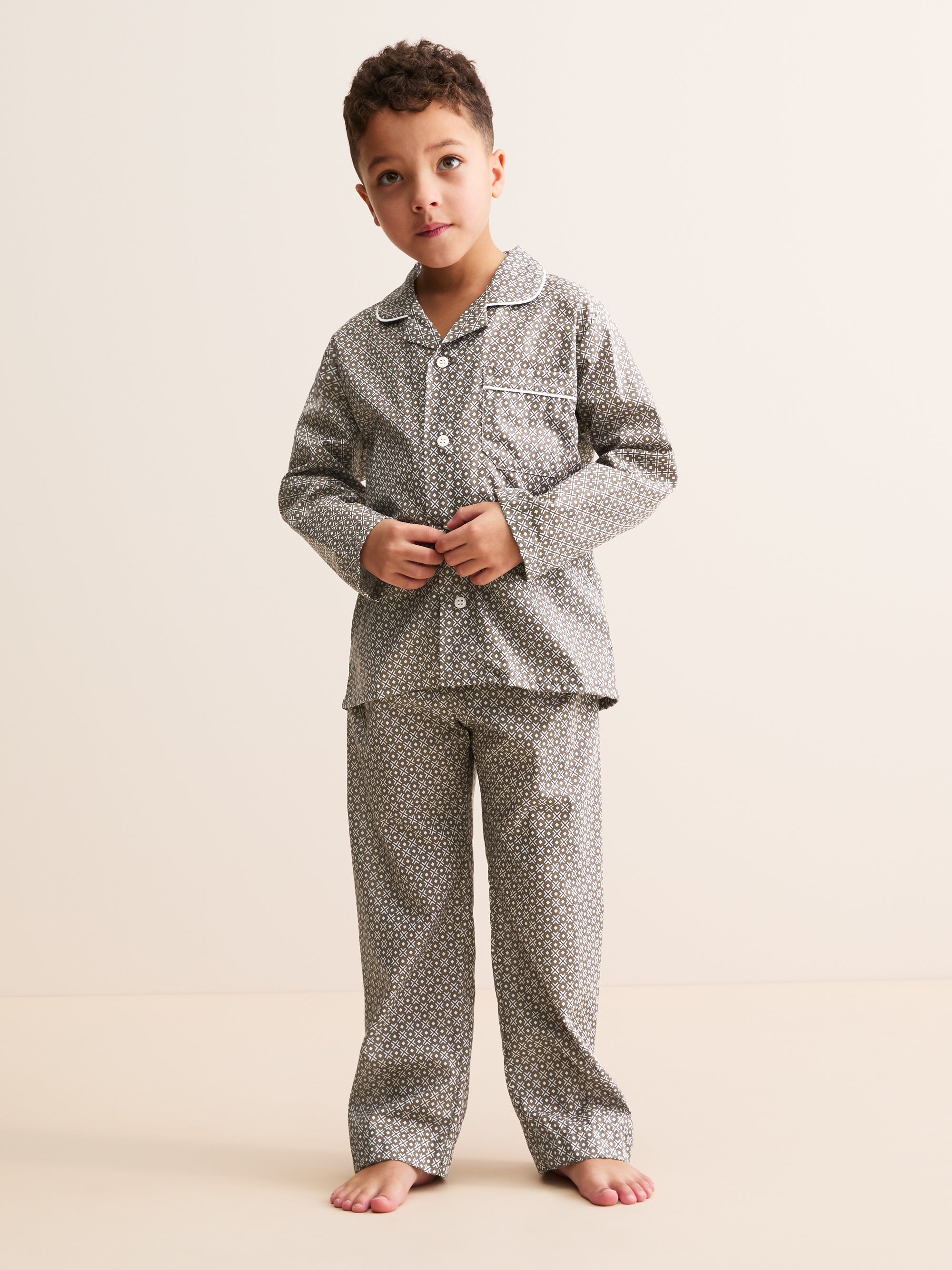 Kids' Pyjamas London Transport Cotton Batiste Taupe Cross
