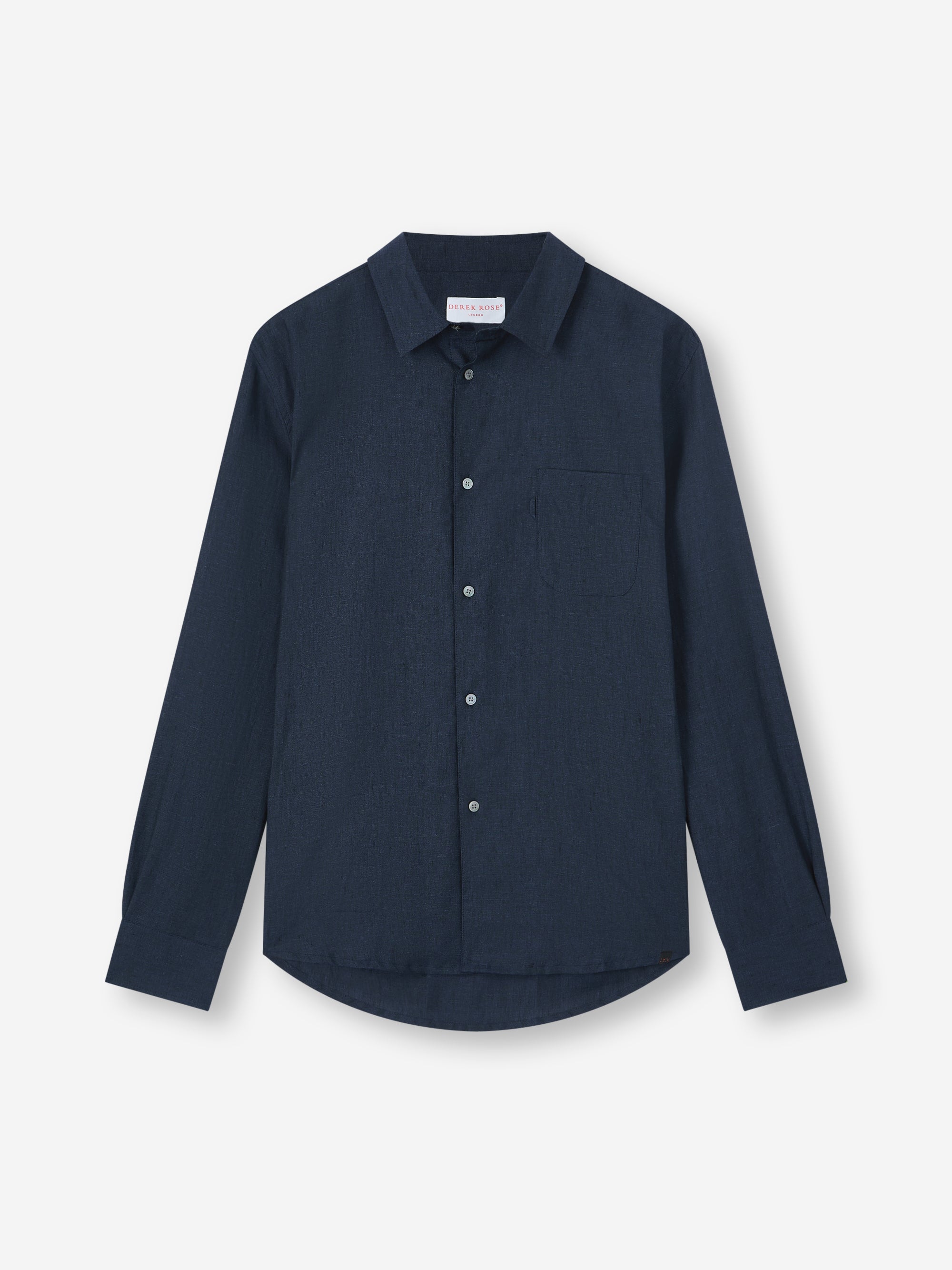 Men's Shirt Milan Linen Navy Blue & White Rose Motif