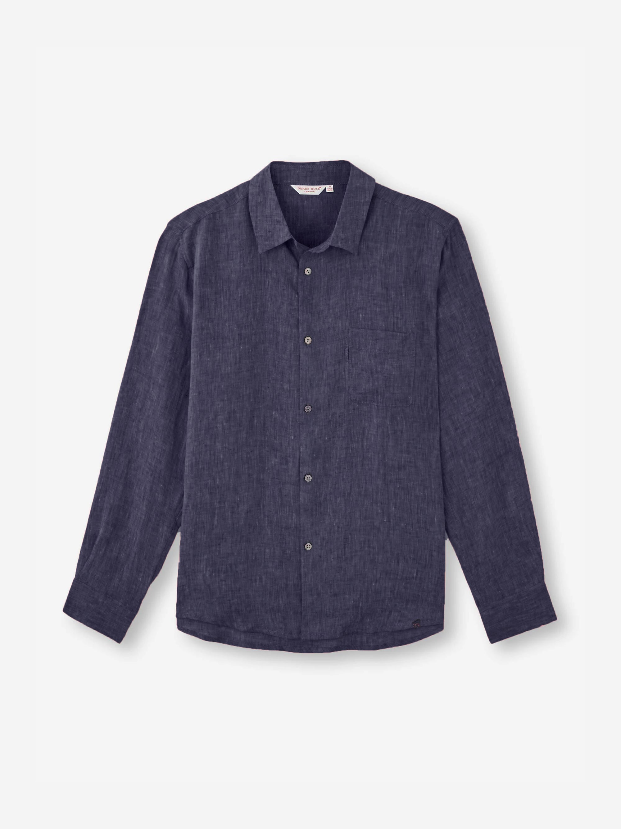 Men's Linen Shirt Monaco Long Sleeve Navy Blue