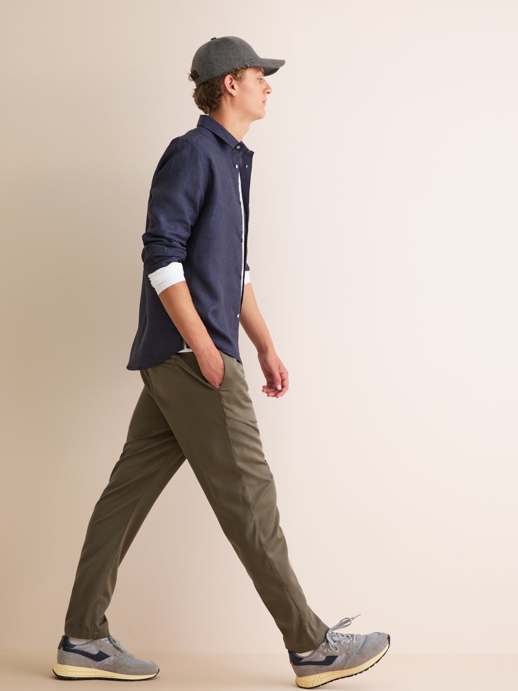 Men's Linen Shirt Monaco Long Sleeve Navy Blue