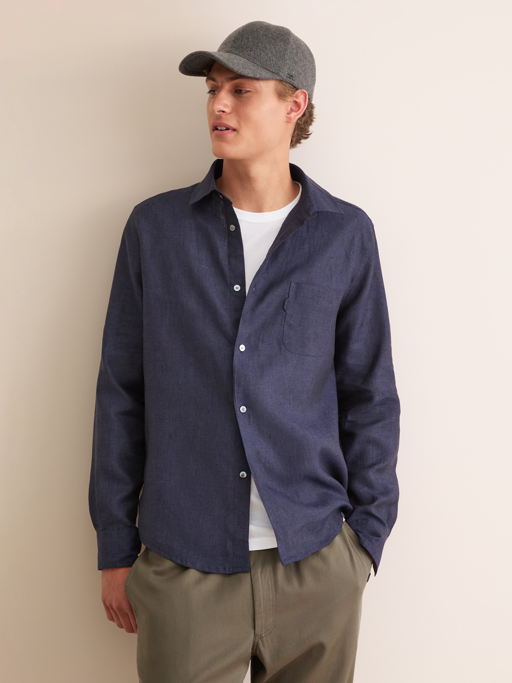 Men's Linen Shirt Monaco Long Sleeve Navy Blue