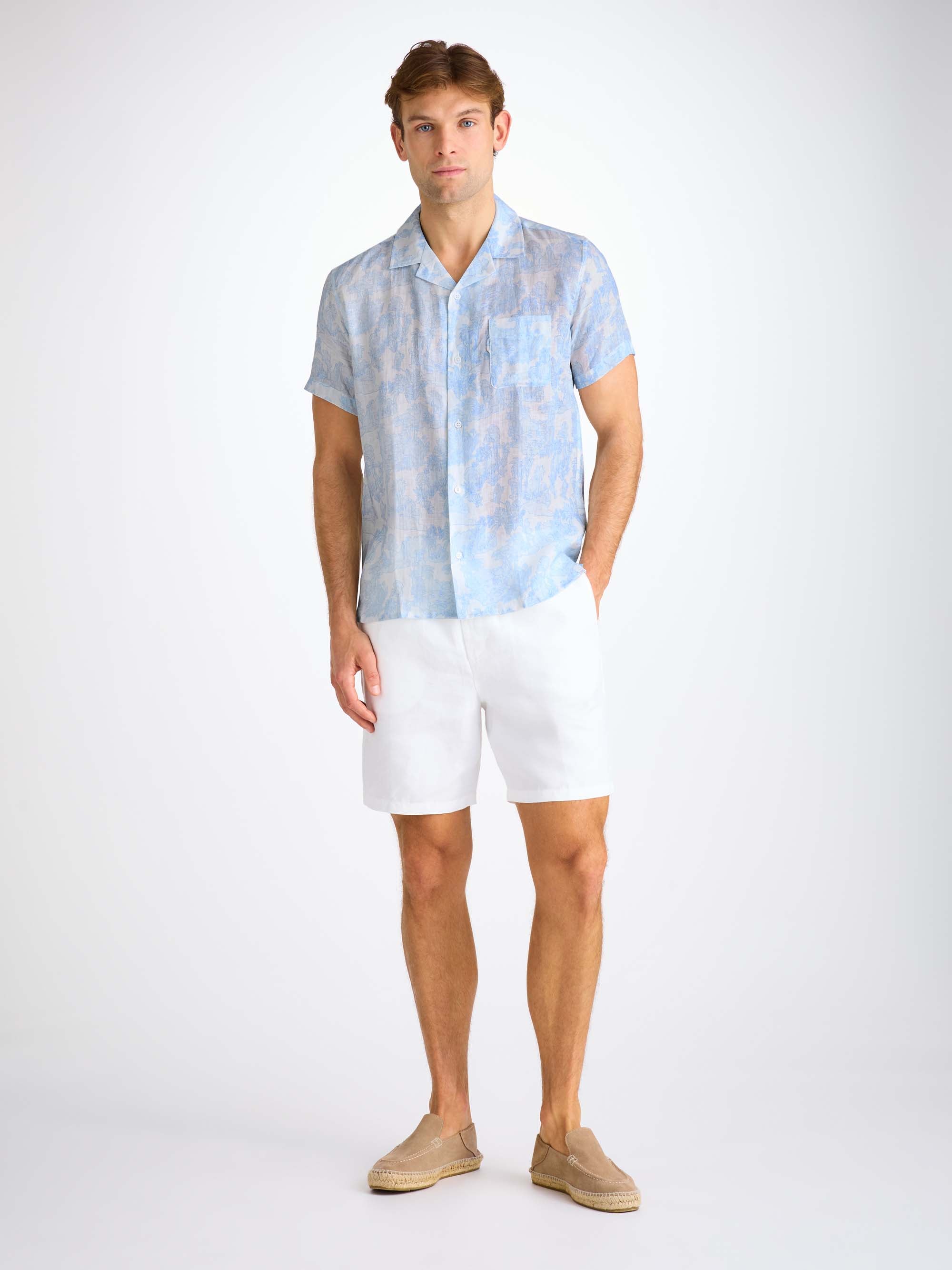 Men's Short Sleeve Shirt Milan 26 Linen White