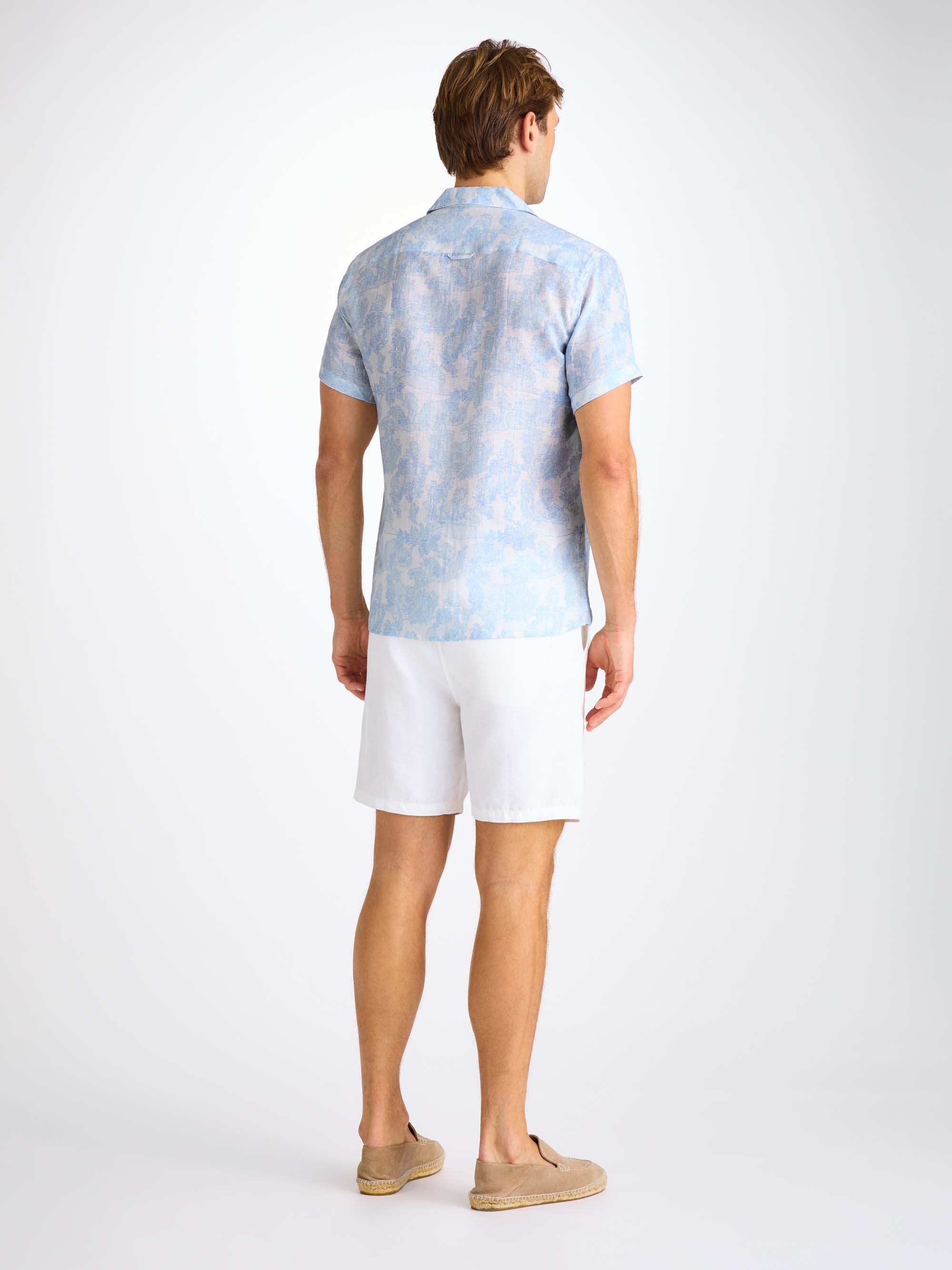 Men's Short Sleeve Shirt Milan 26 Linen White