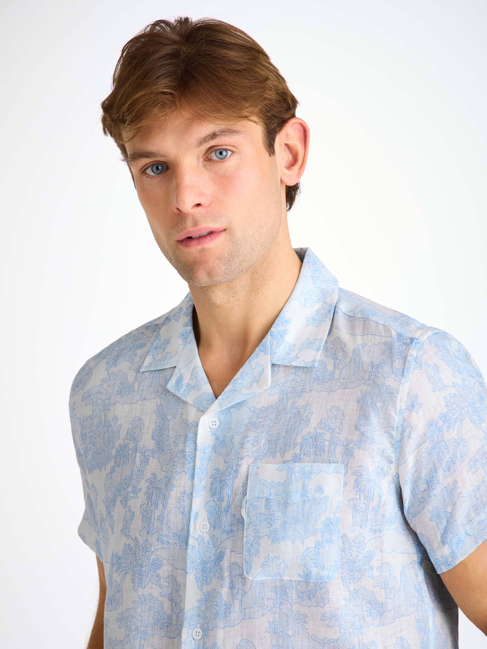 Men's Short Sleeve Shirt Milan 26 Linen White