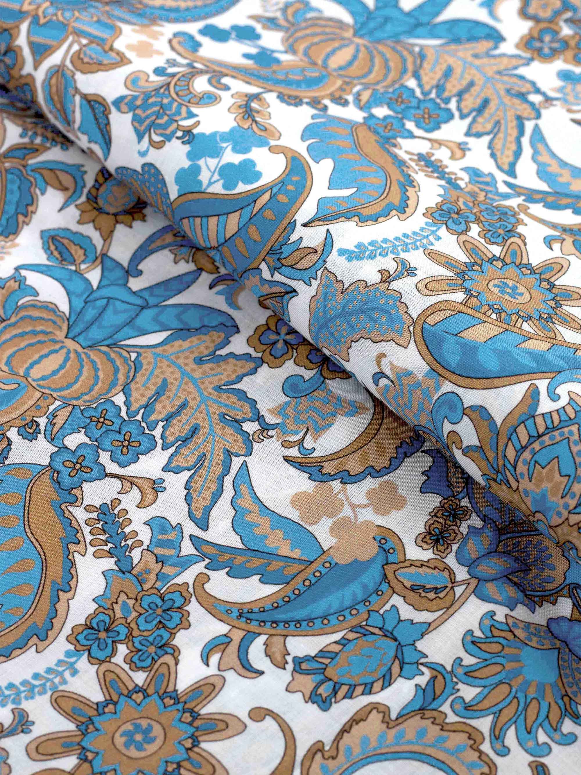 Men's Classic Fit Pyjamas Cotton Batiste White Jungle Paisley Print