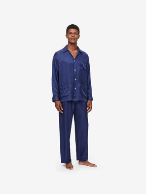 Men's Classic Fit Pyjamas Woburn 8 Silk Satin Navy