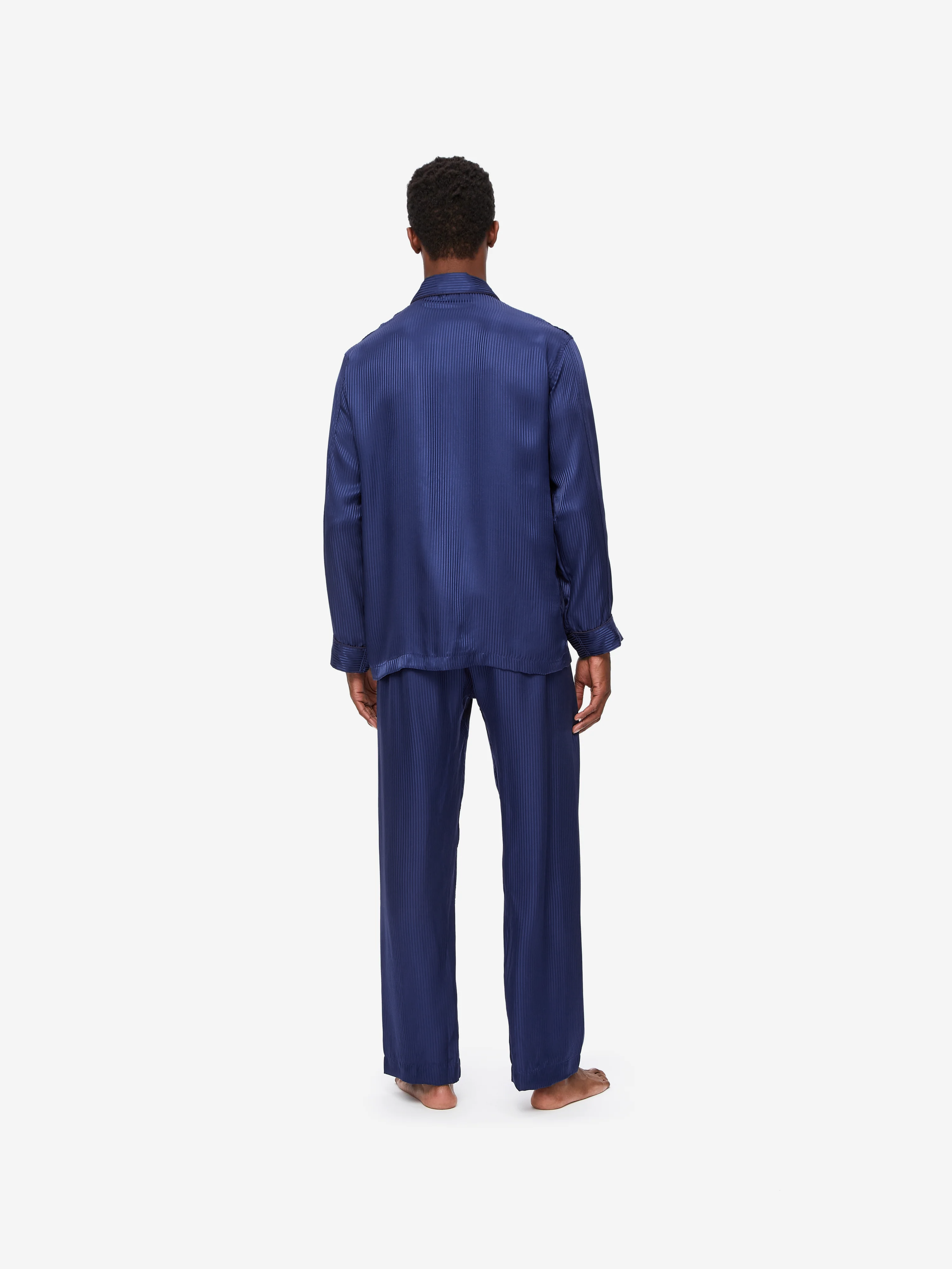 Men's Classic Fit Pyjamas Woburn 8 Silk Satin Navy