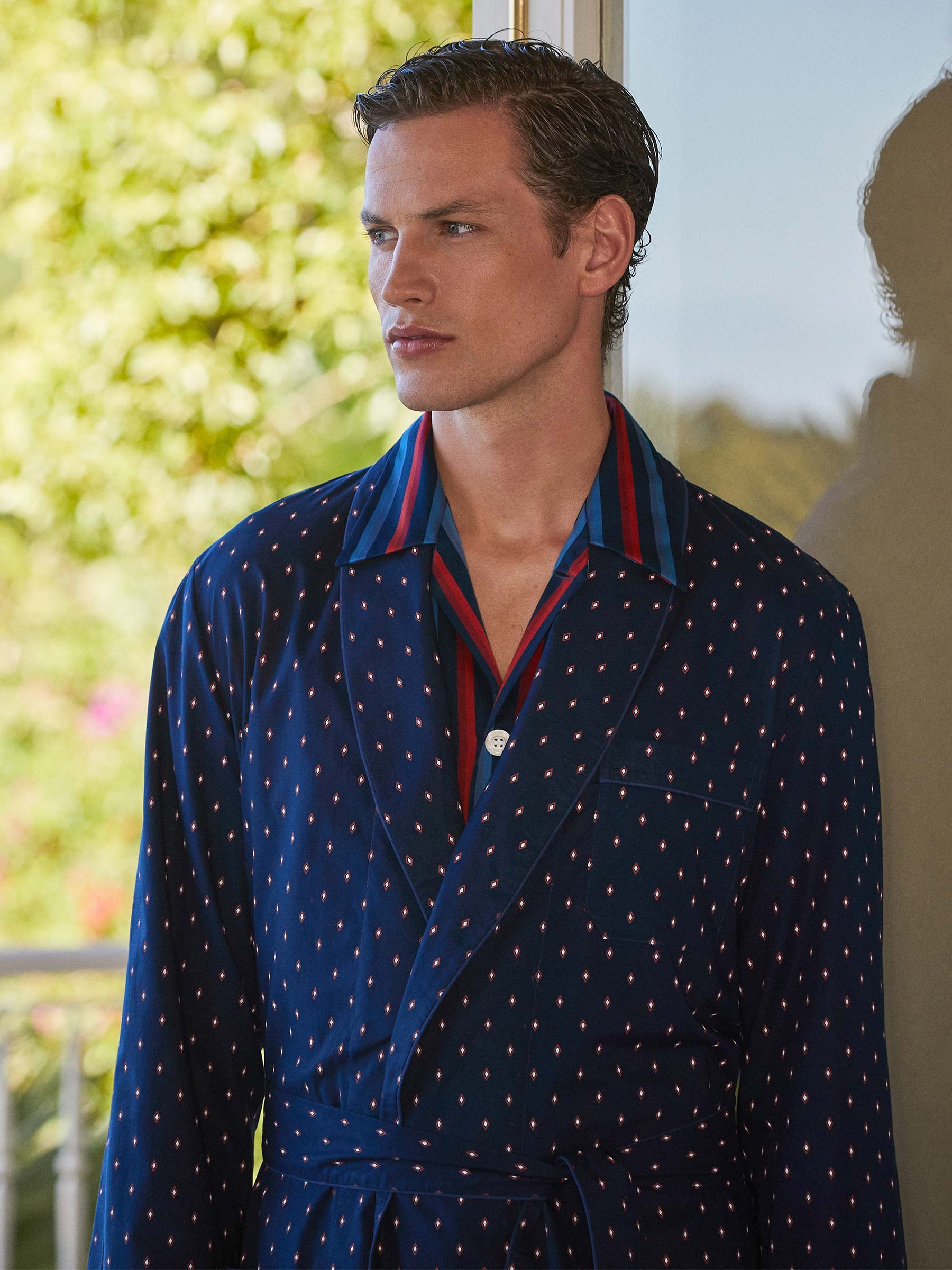 Men's Dressing Gown Nelson 96 Cotton Batiste Navy