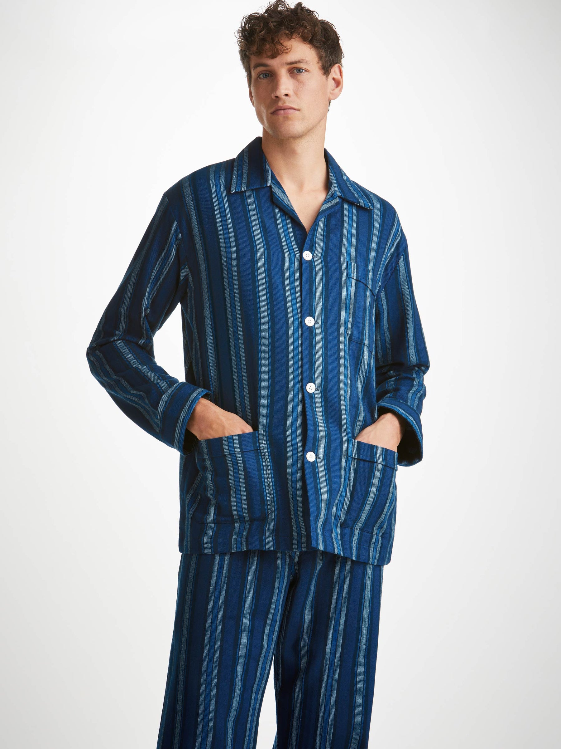 Men's Classic Fit Pyjamas Kelburn 38 Brushed Cotton Blue